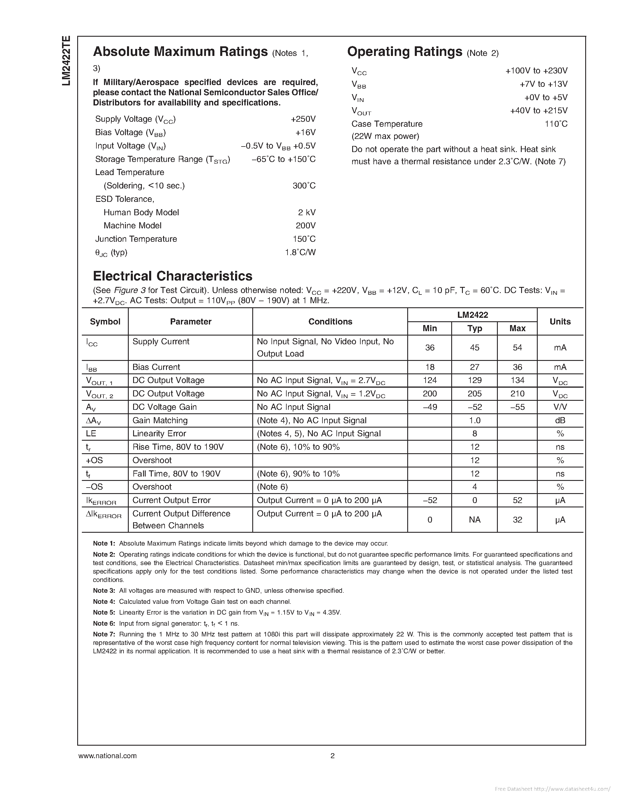 Даташит LM2422TE - страница 2