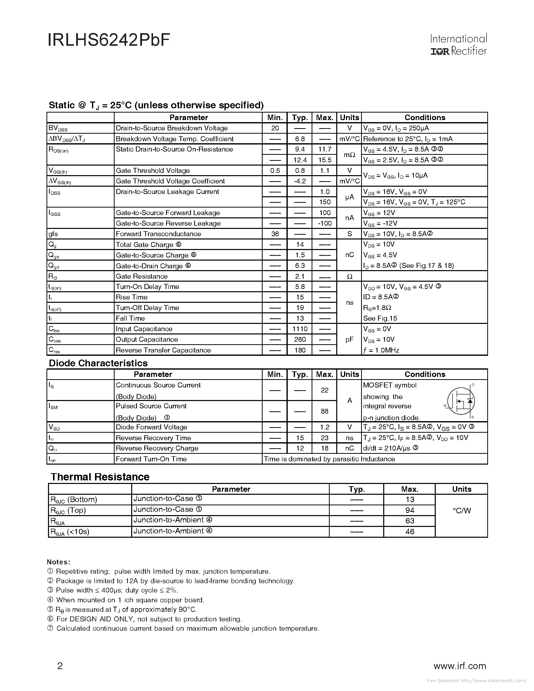 Даташит IRLHS6242PBF - страница 2