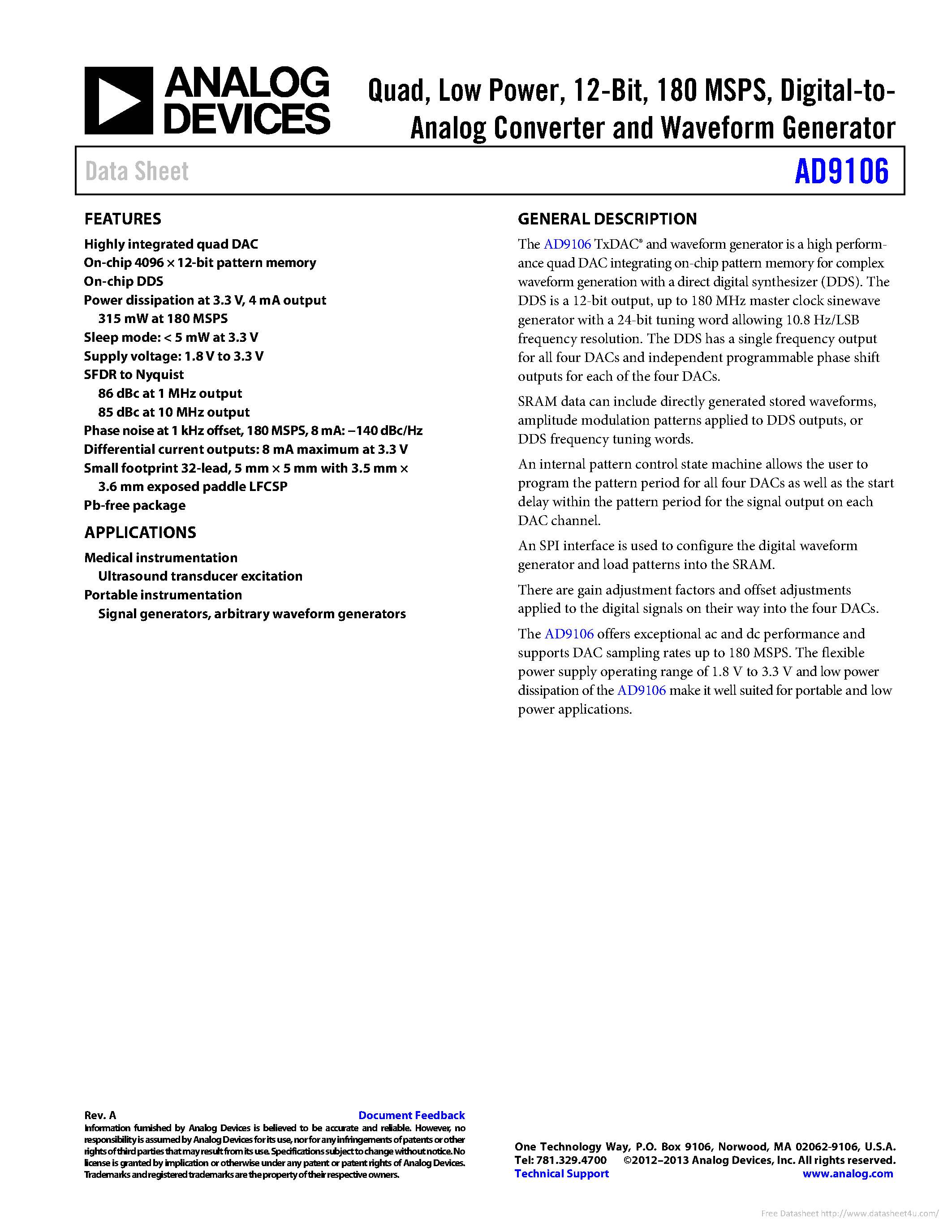 Datasheet AD9106 page 1 Datasheet AD9106 - page 1