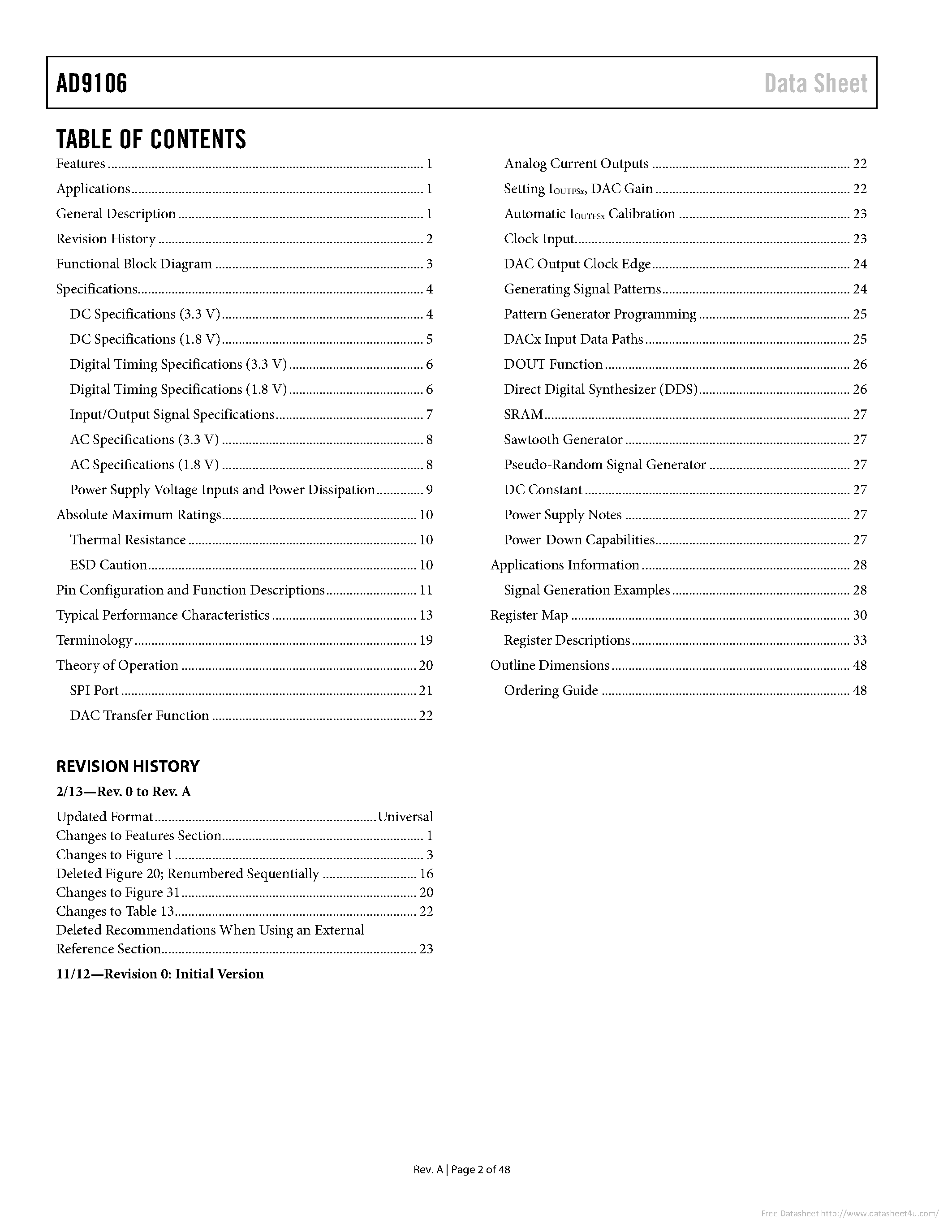Datasheet AD9106 page 2 Datasheet AD9106 - page 2