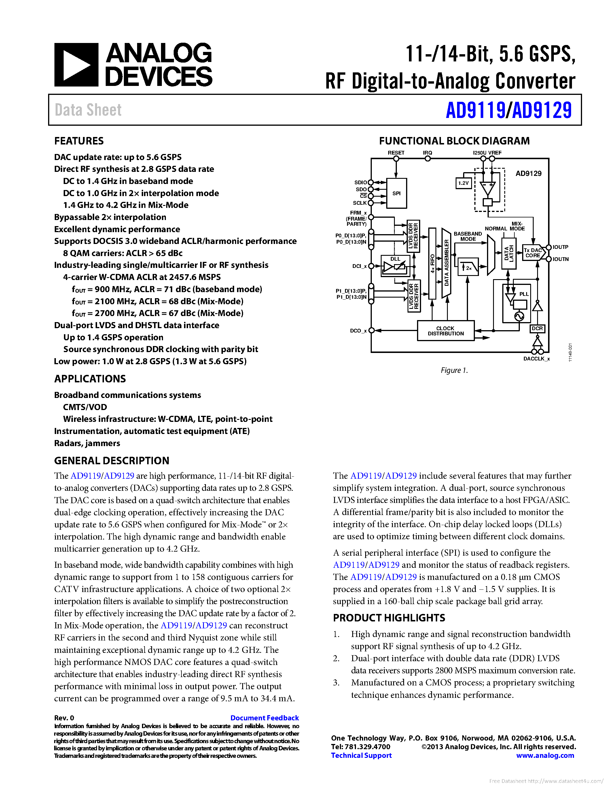 Datasheet AD9129 page 1 Datasheet AD9129 - page 1