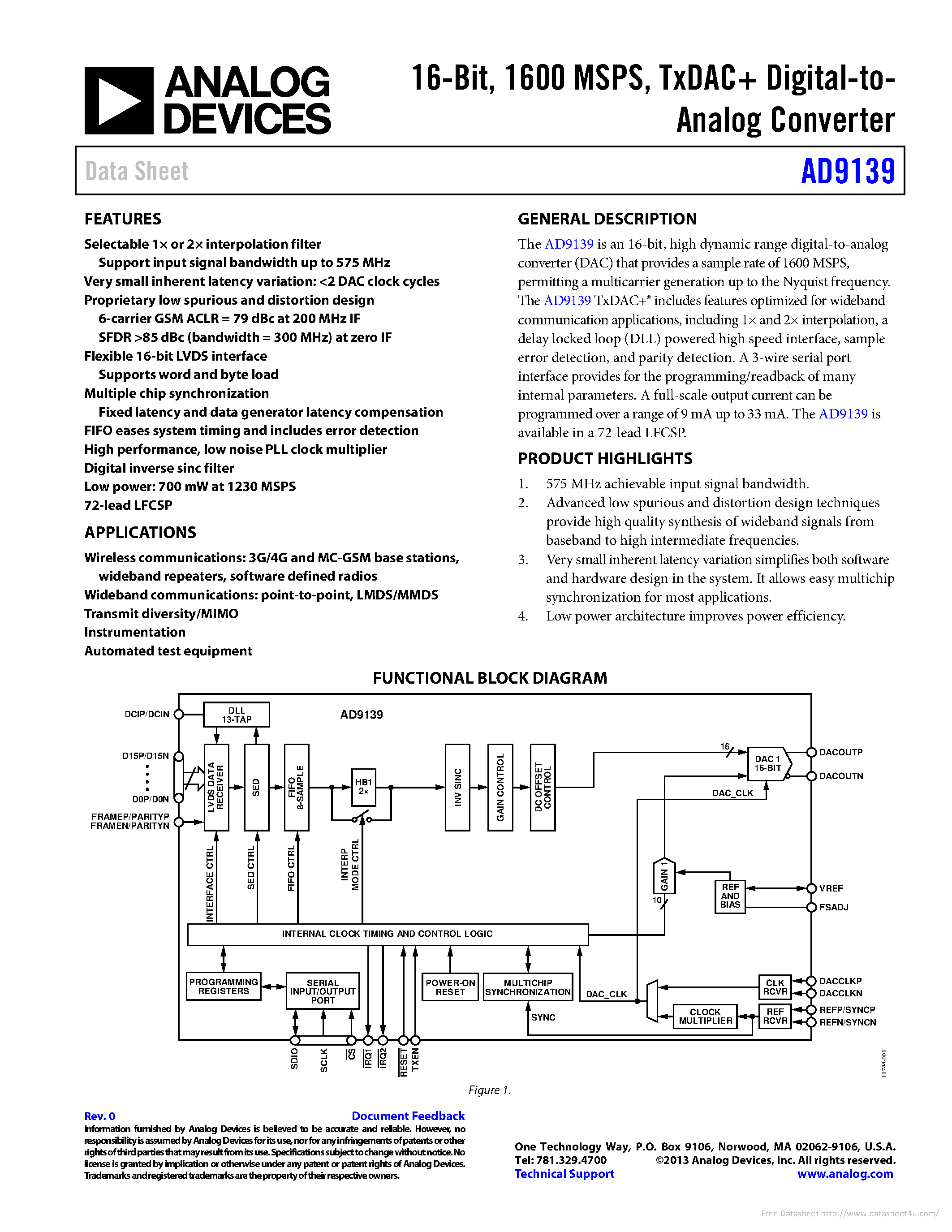 Datasheet AD9139 page 1 Datasheet AD9139 - page 1