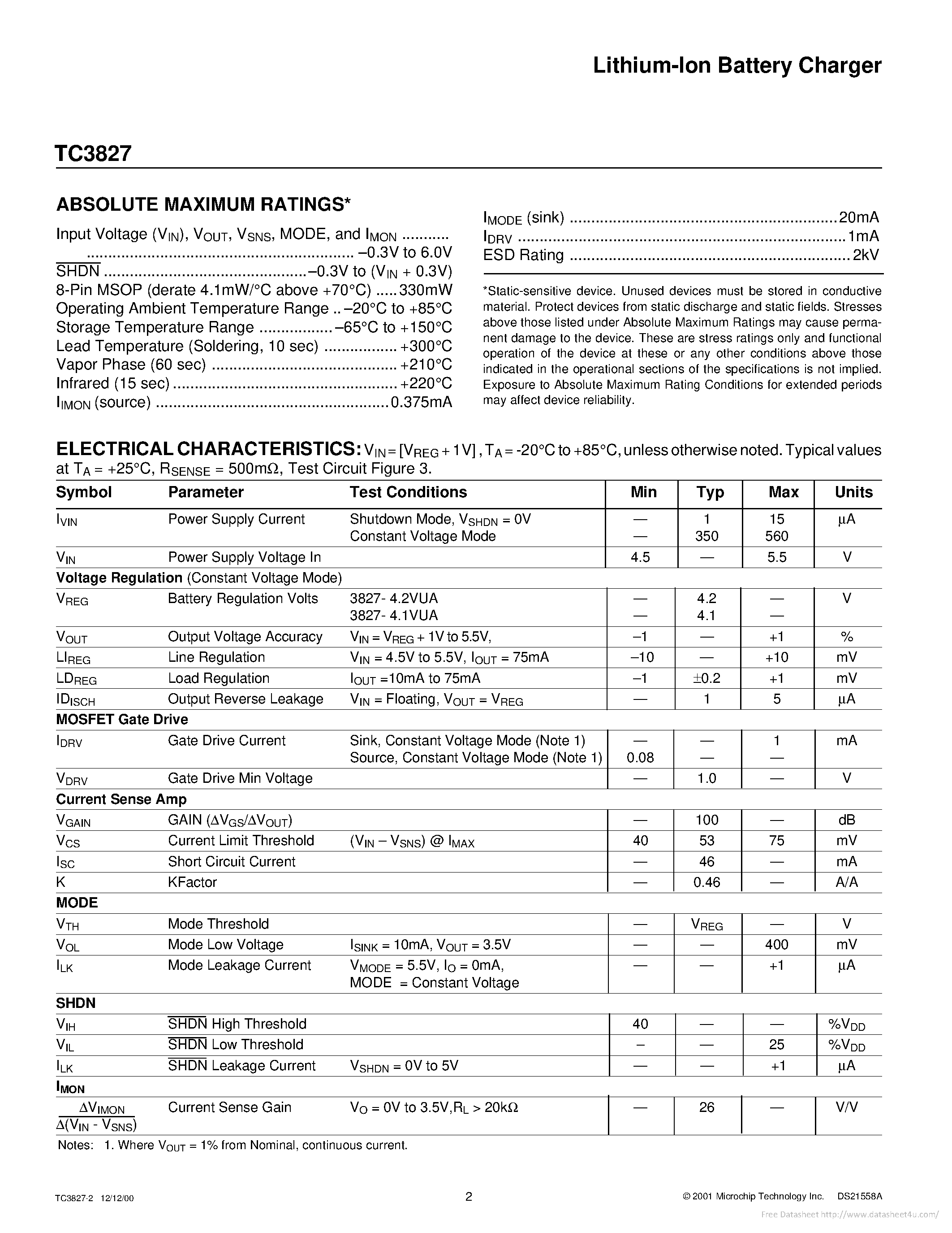 Datasheet TC3827 page 2 Datasheet TC3827 - page 2