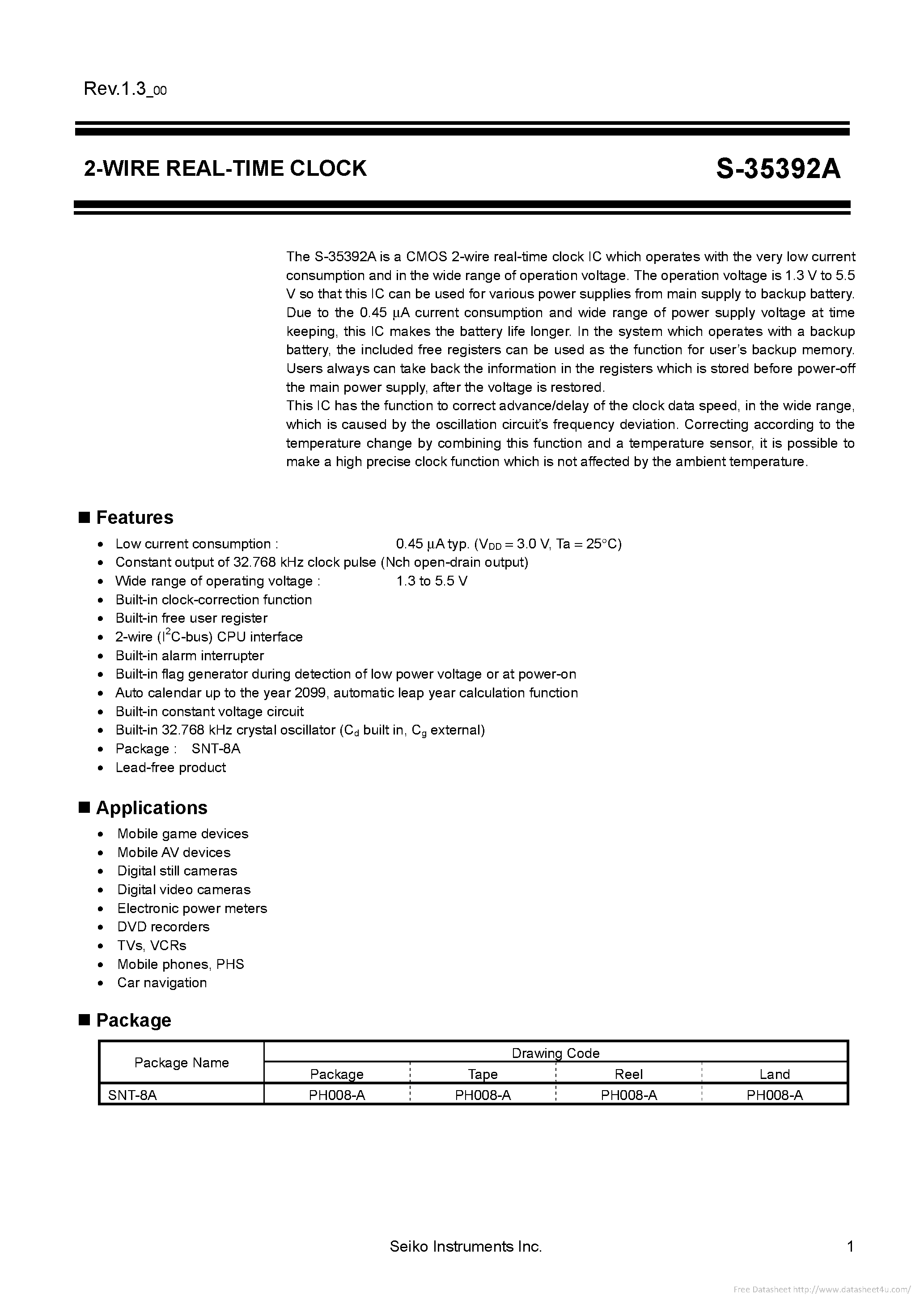 Datasheet S-35392A page 1 Datasheet S-35392A - page 1