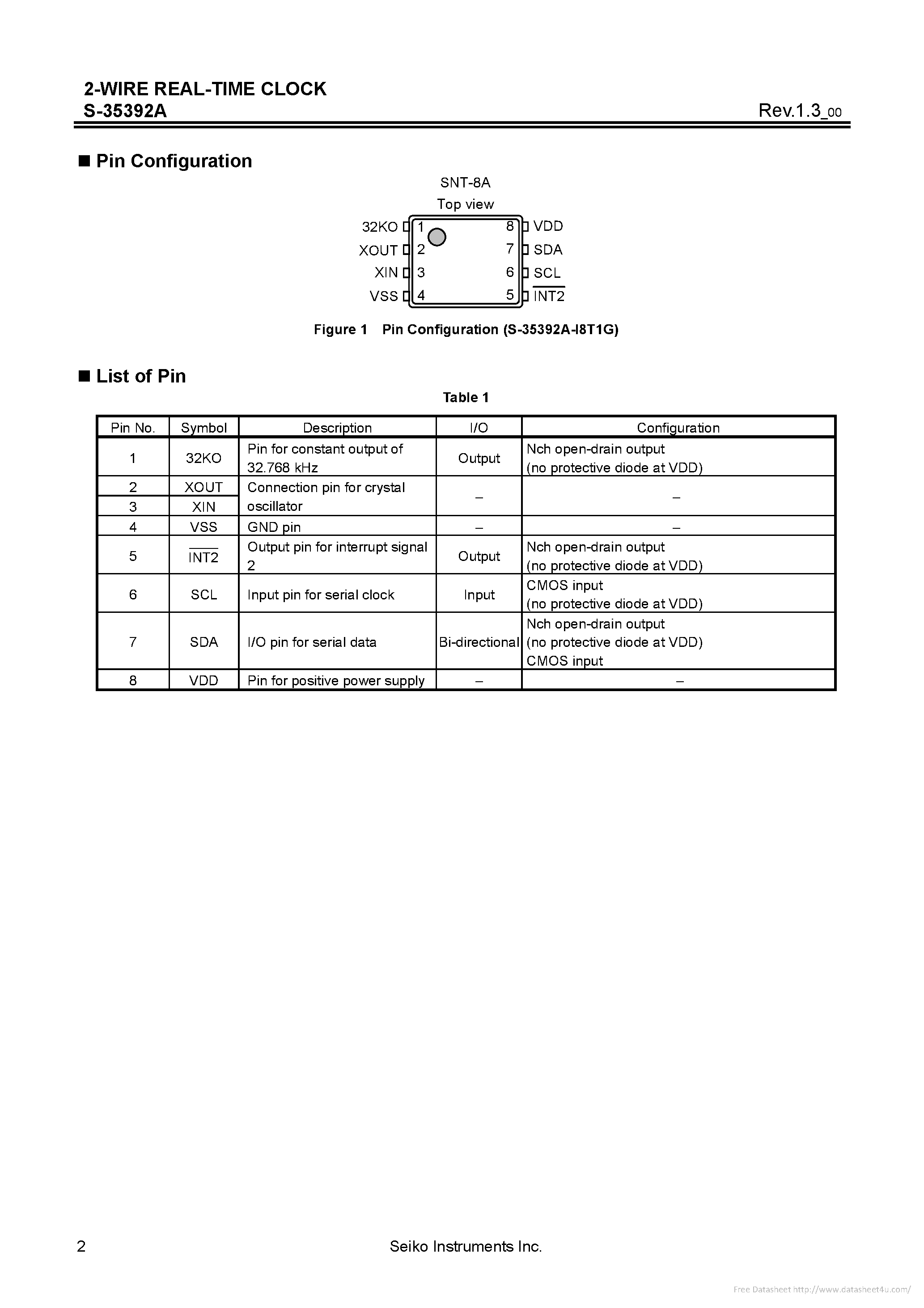 Datasheet S-35392A page 2 Datasheet S-35392A - page 2