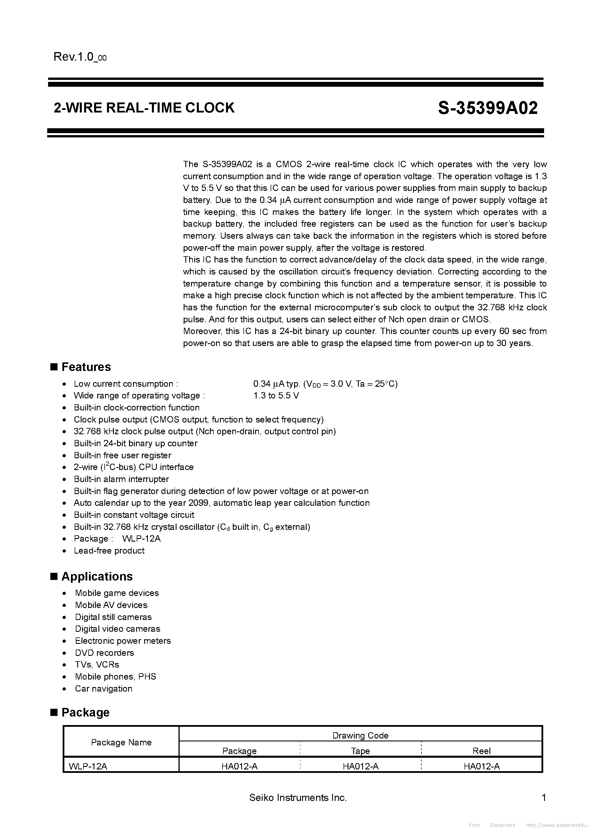 Datasheet S-35399A02 page 1 Datasheet S-35399A02 - page 1