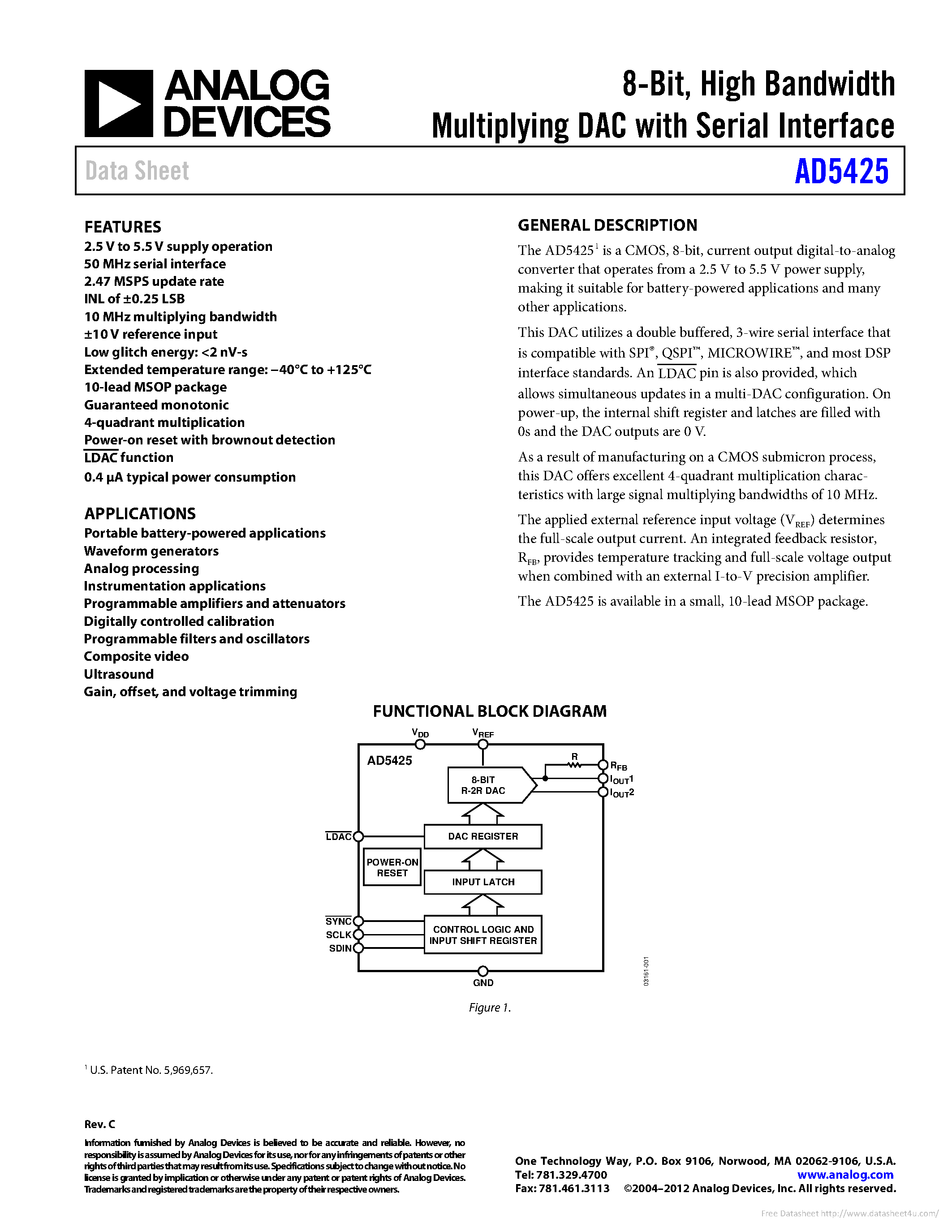 Datasheet AD5425 page 1 Datasheet AD5425 - page 1