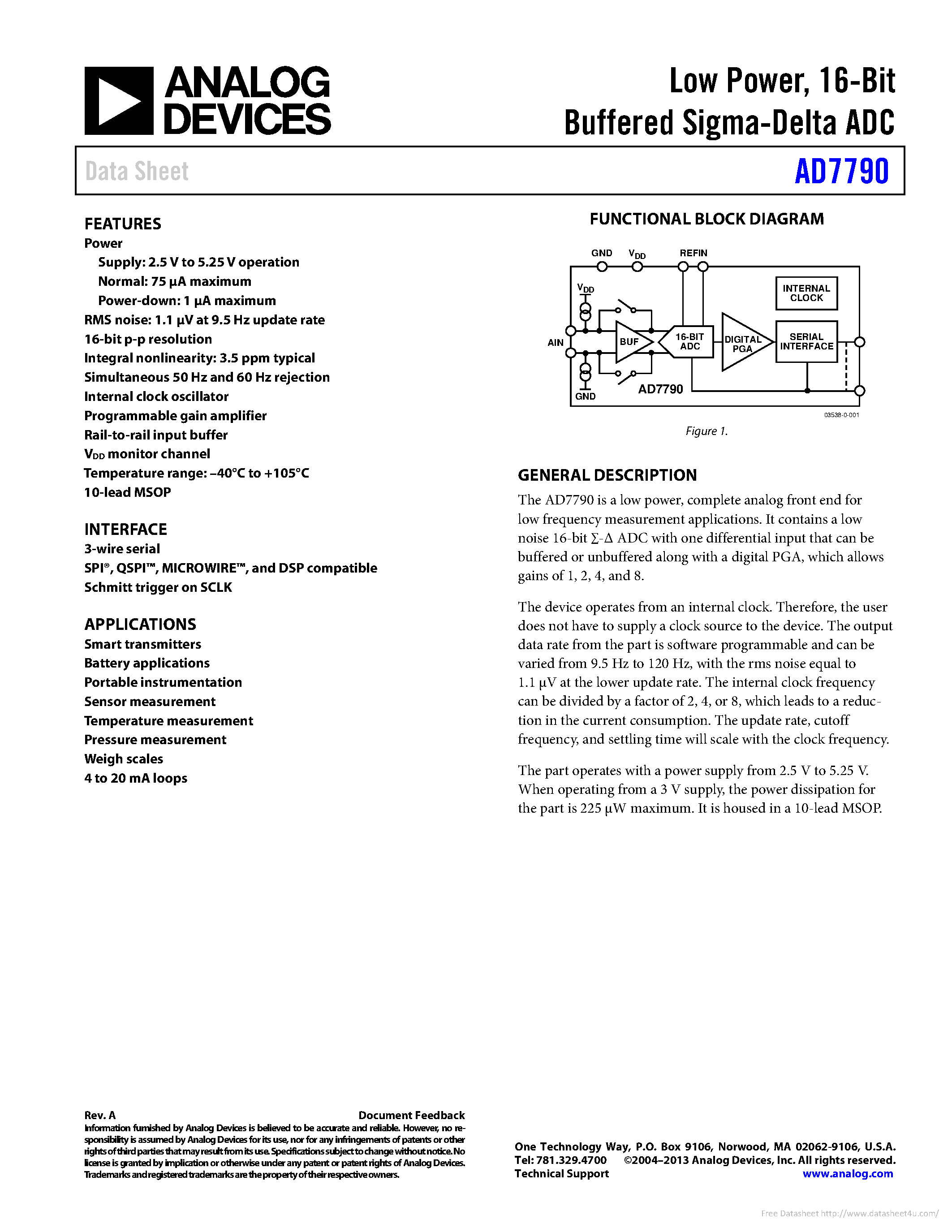 Даташит на микросхему AD7790 страница 1 Даташит AD7790 - страница 1