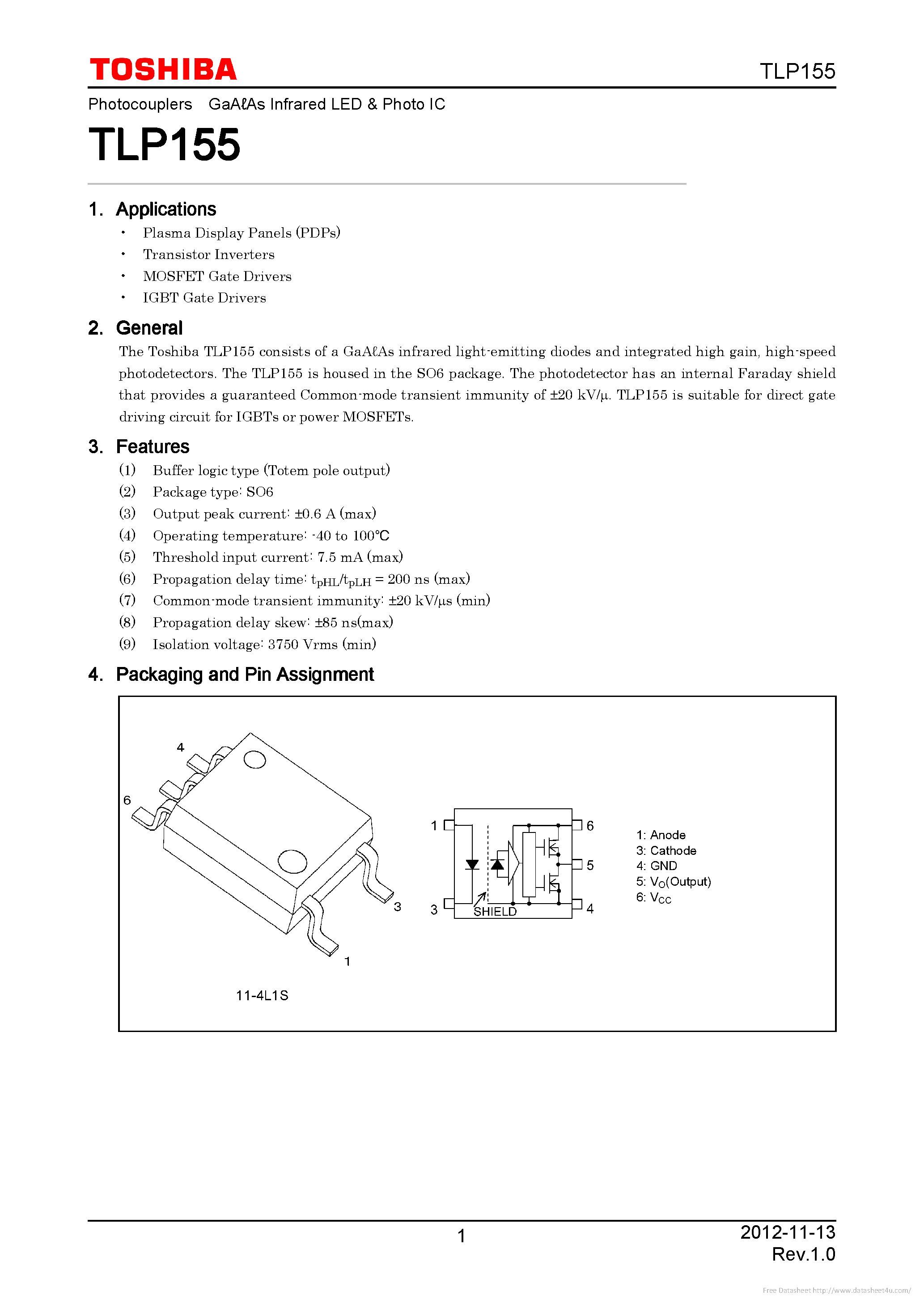 Datasheet TLP155 page 1 Datasheet TLP155 - page 1