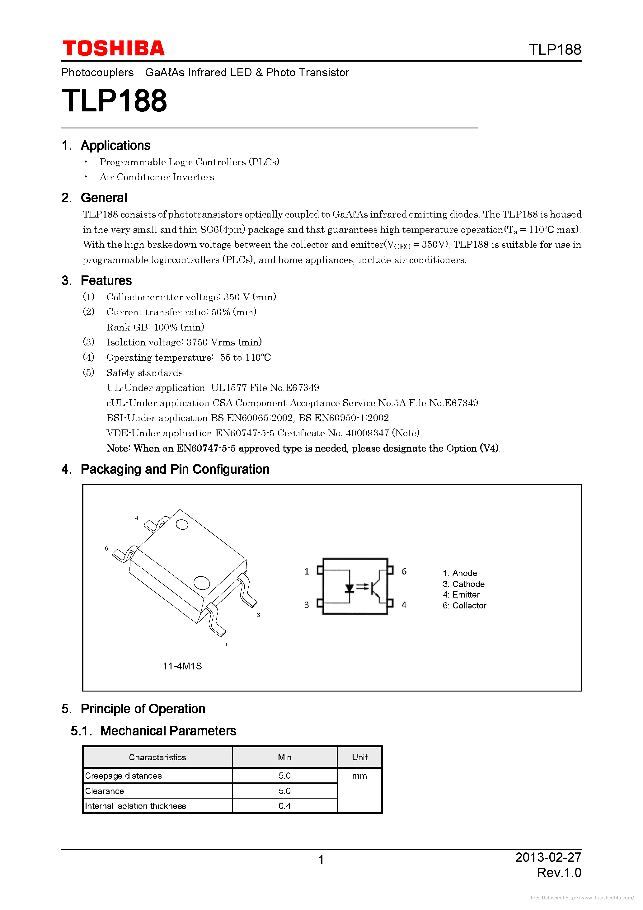 Datasheet TLP188 page 1 Datasheet TLP188 - page 1