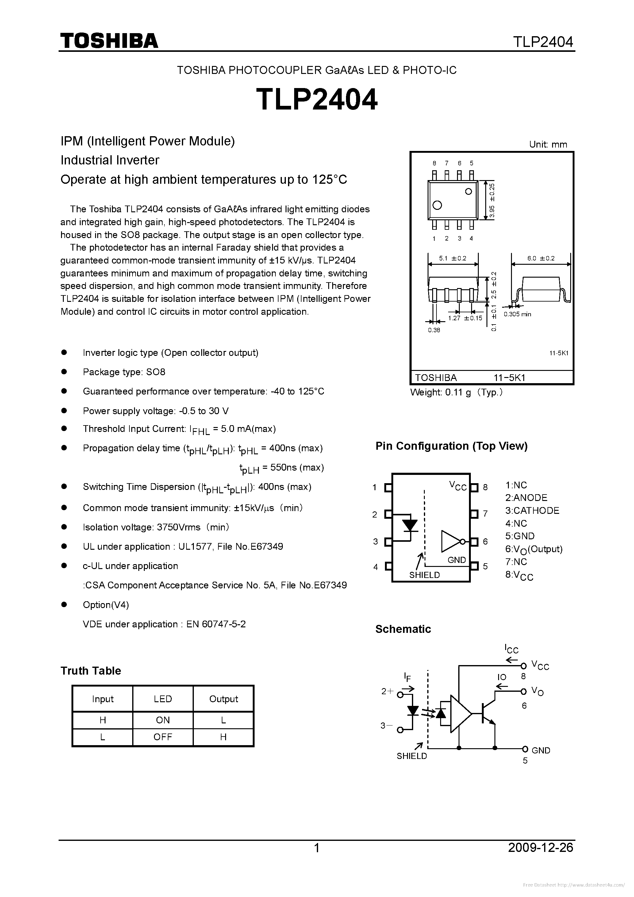 Datasheet TLP2404 page 1 Datasheet TLP2404 - page 1