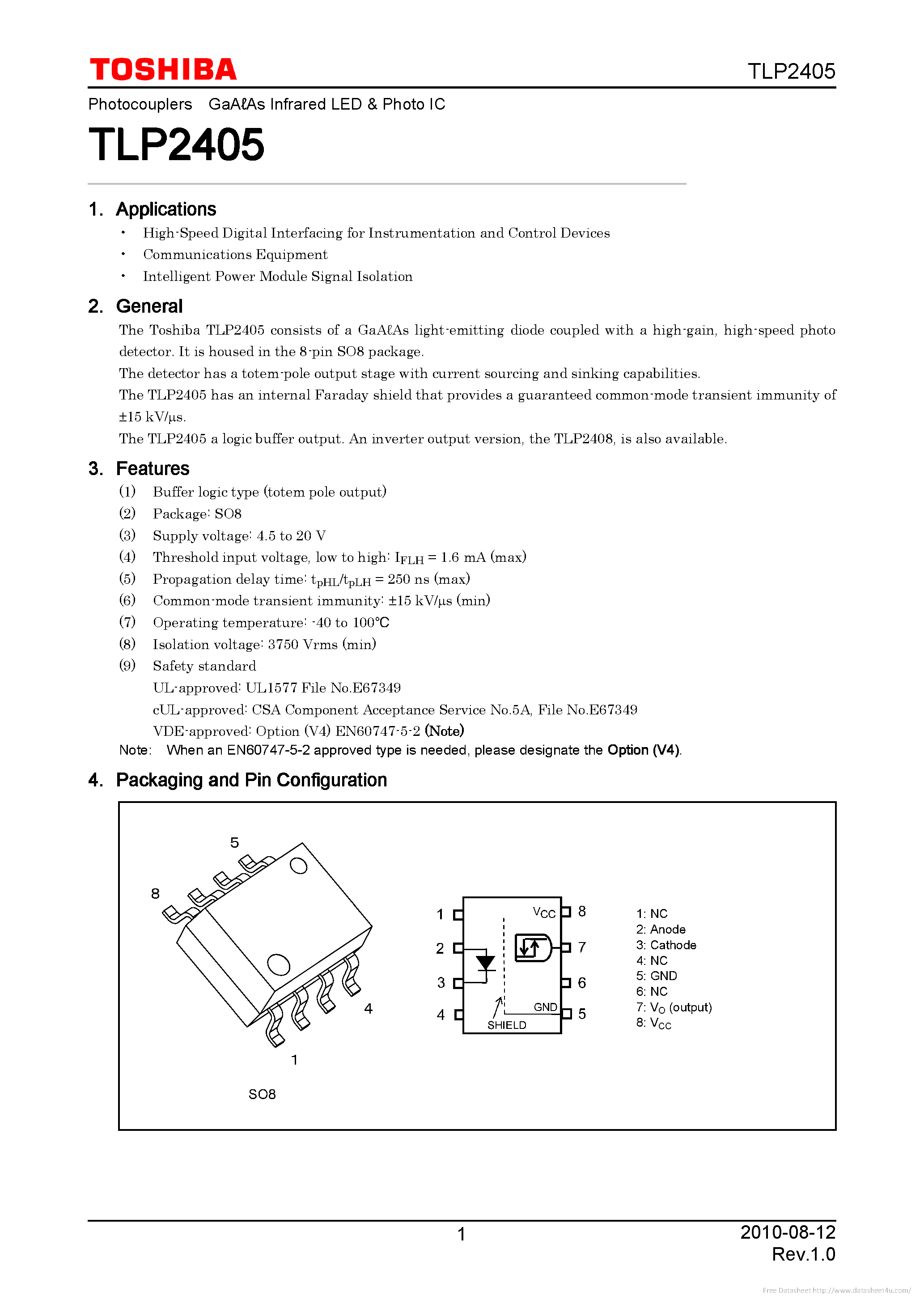 Datasheet TLP2405 page 1 Datasheet TLP2405 - page 1