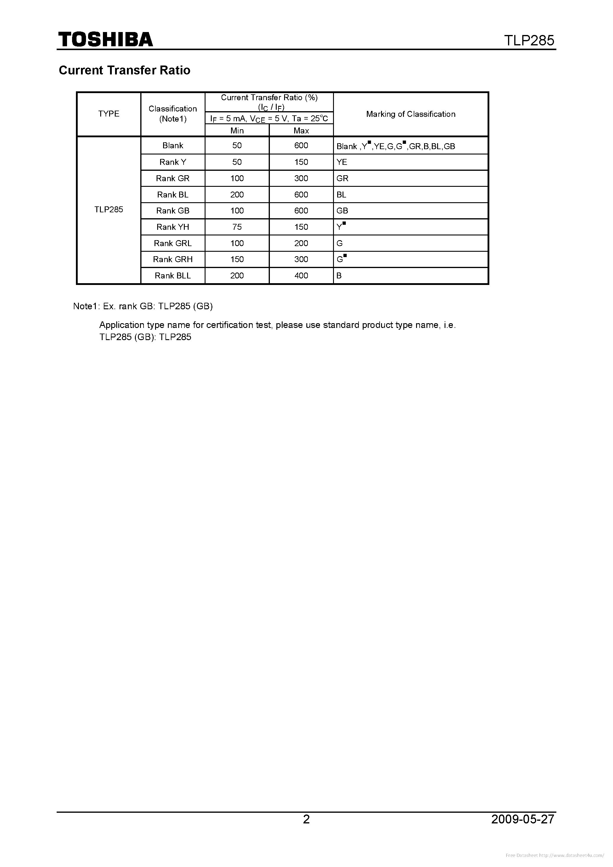 Datasheet TLP285 page 2 Datasheet TLP285 - page 2