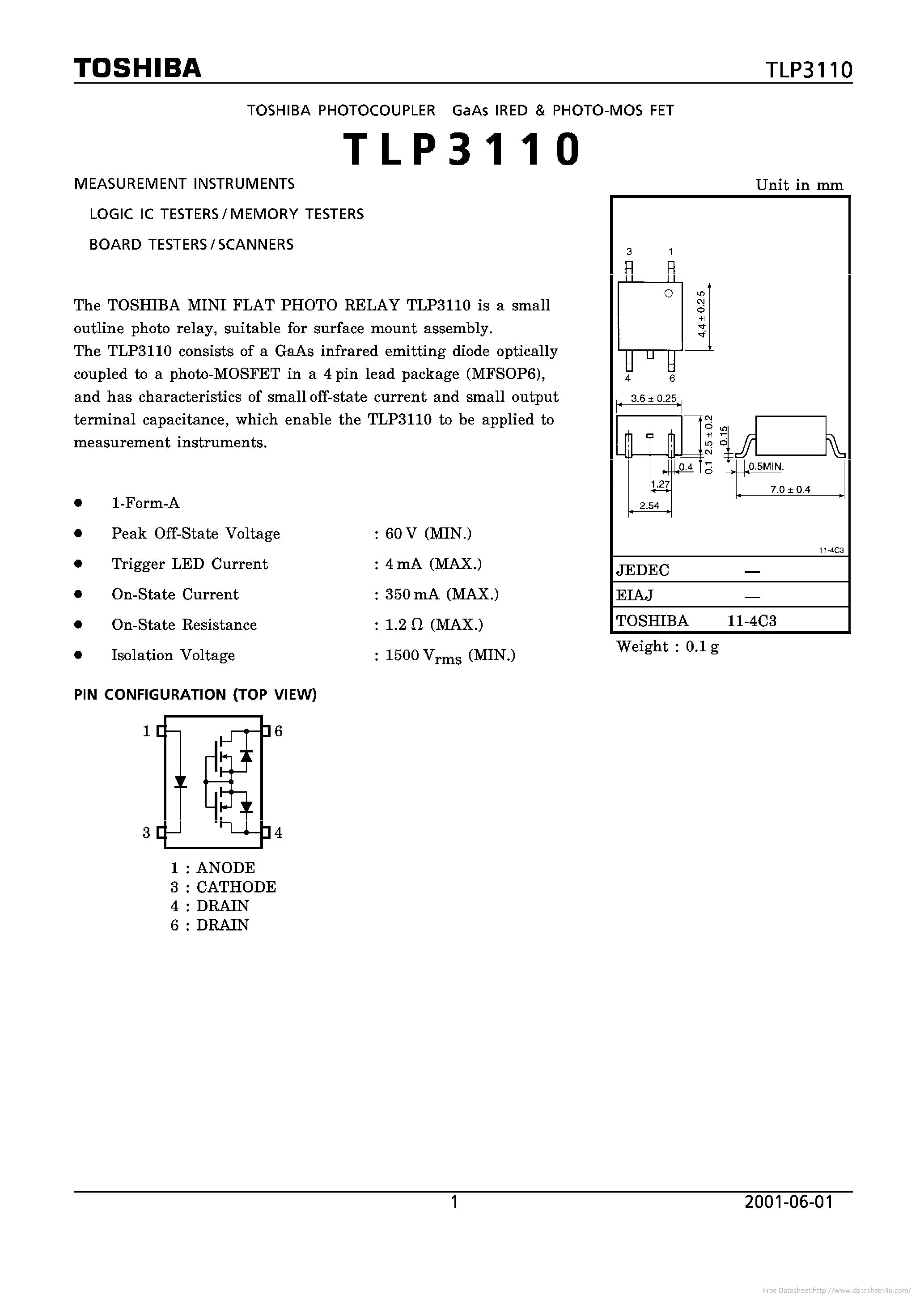 Datasheet TLP3110 page 1 Datasheet TLP3110 - page 1