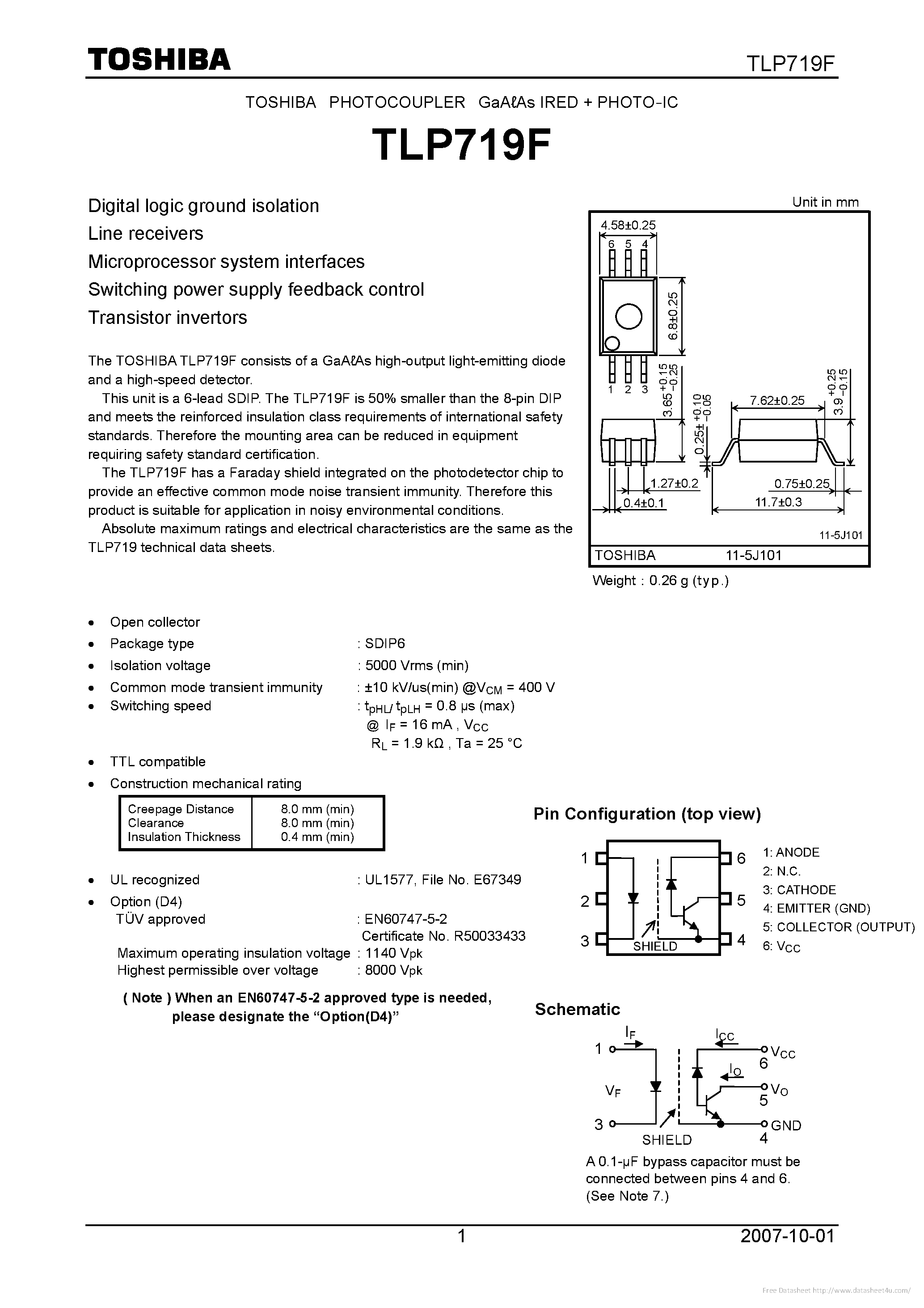 Datasheet TLP719F page 1 Datasheet TLP719F - page 1