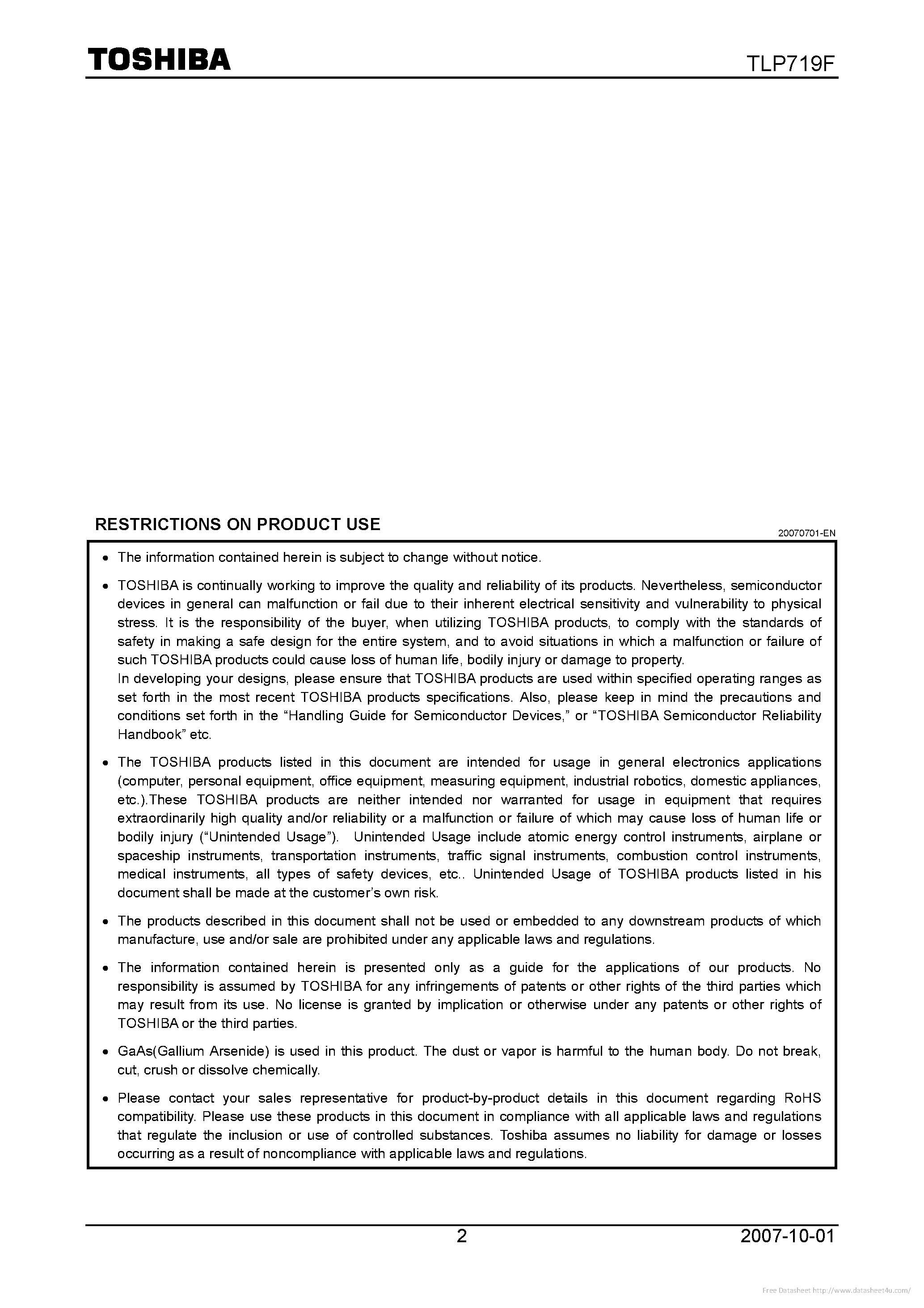 Datasheet TLP719F page 2 Datasheet TLP719F - page 2