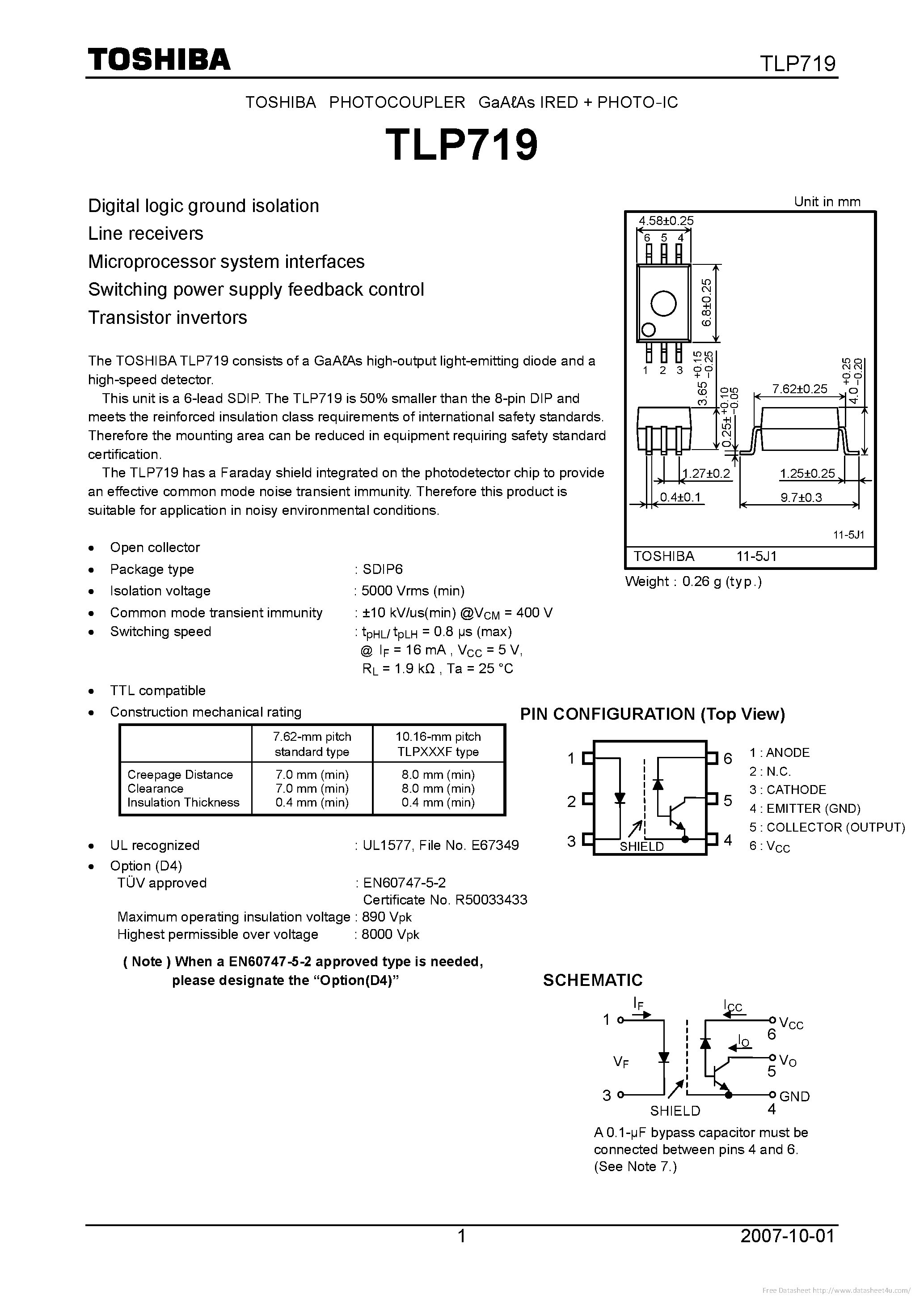 Datasheet TLP719 page 1 Datasheet TLP719 - page 1