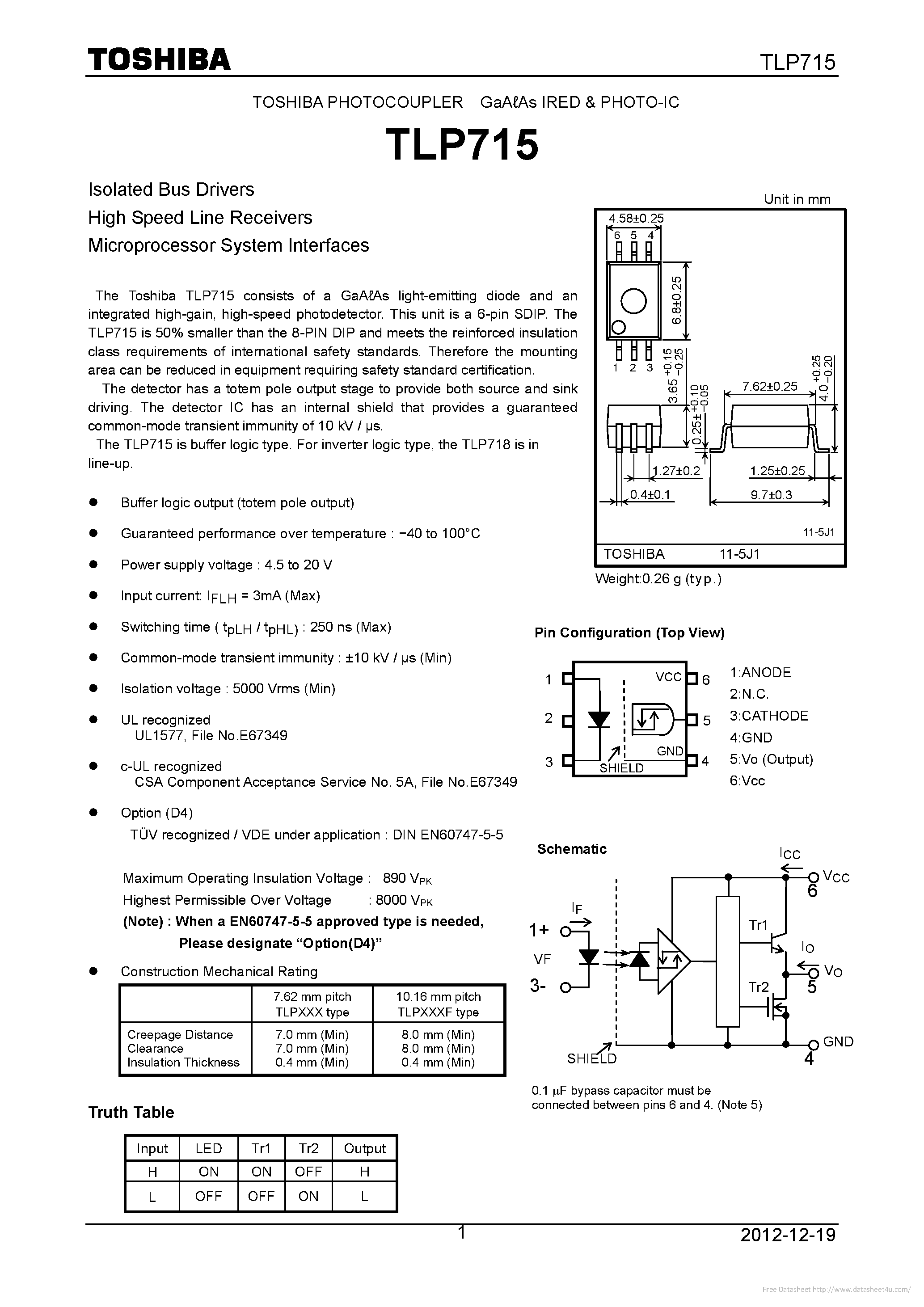 Datasheet TLP715 page 1 Datasheet TLP715 - page 1