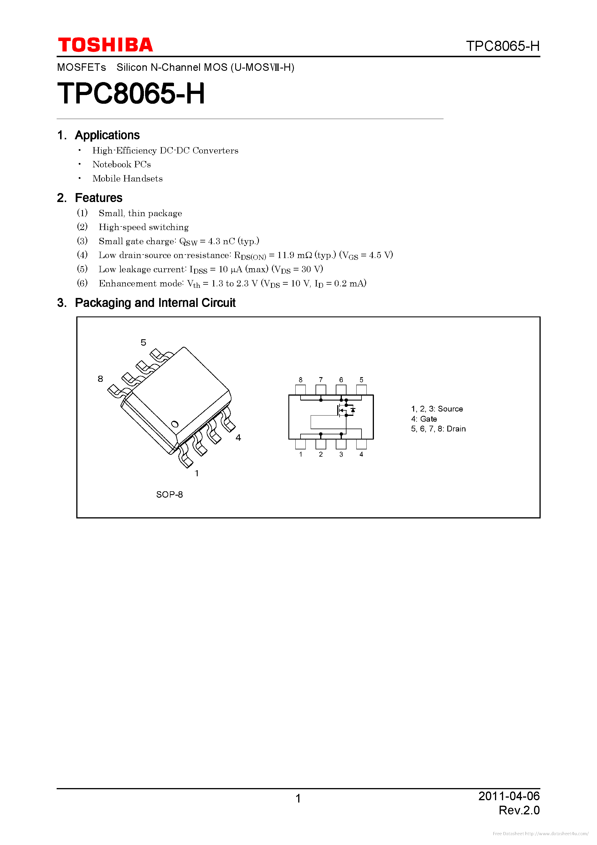 Datasheet TPC8065-H page 1 Datasheet TPC8065-H - page 1