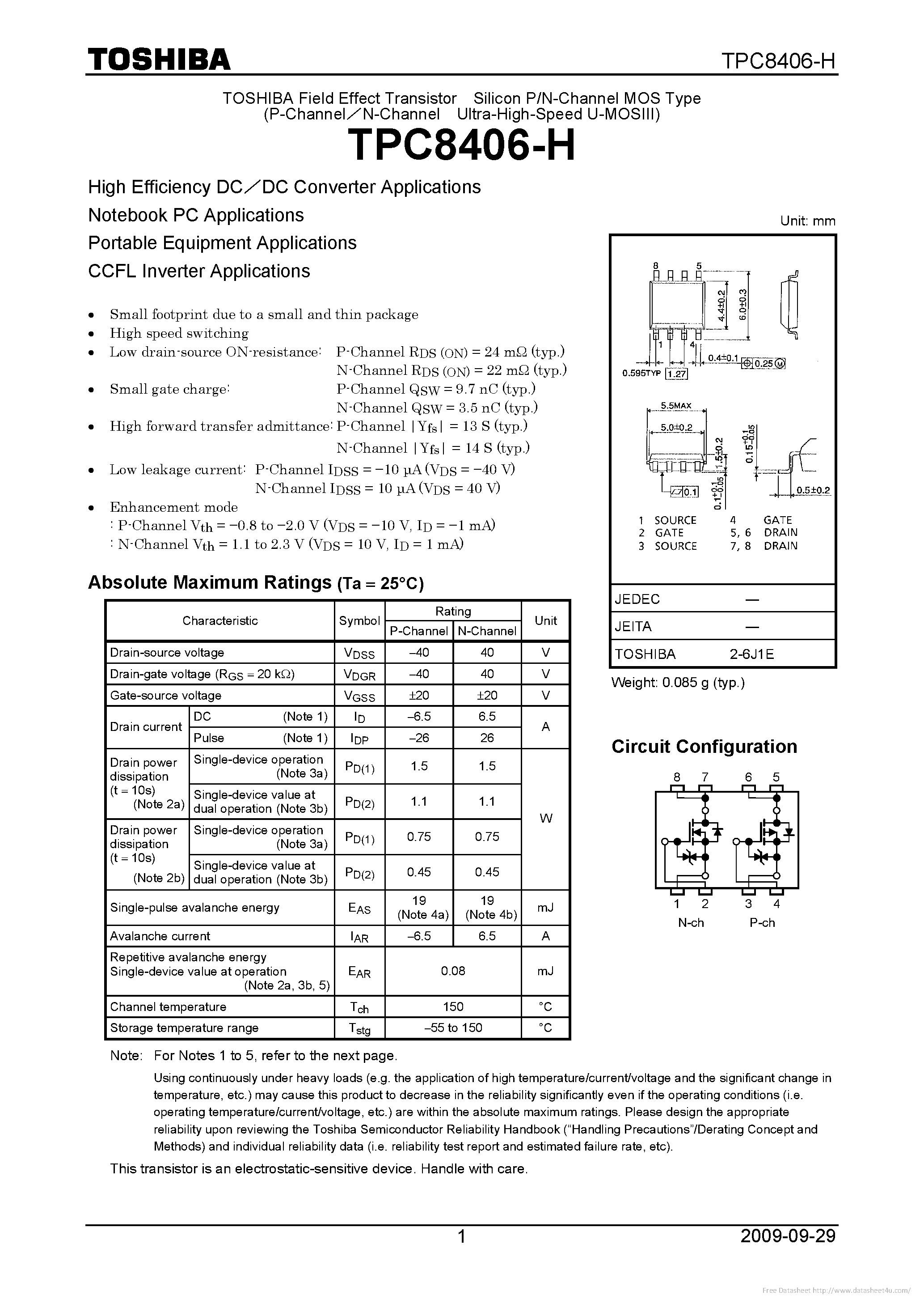 Datasheet TPC8406-H page 1 Datasheet TPC8406-H - page 1