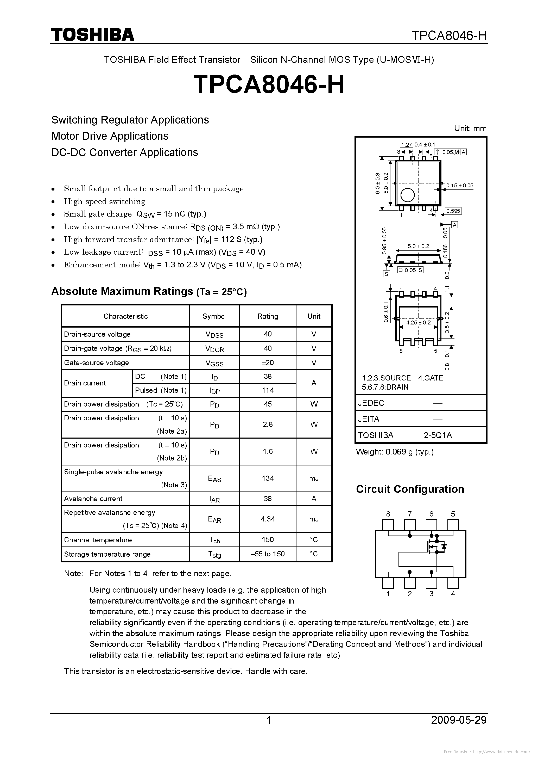 Datasheet TPCA8046-H - page 1