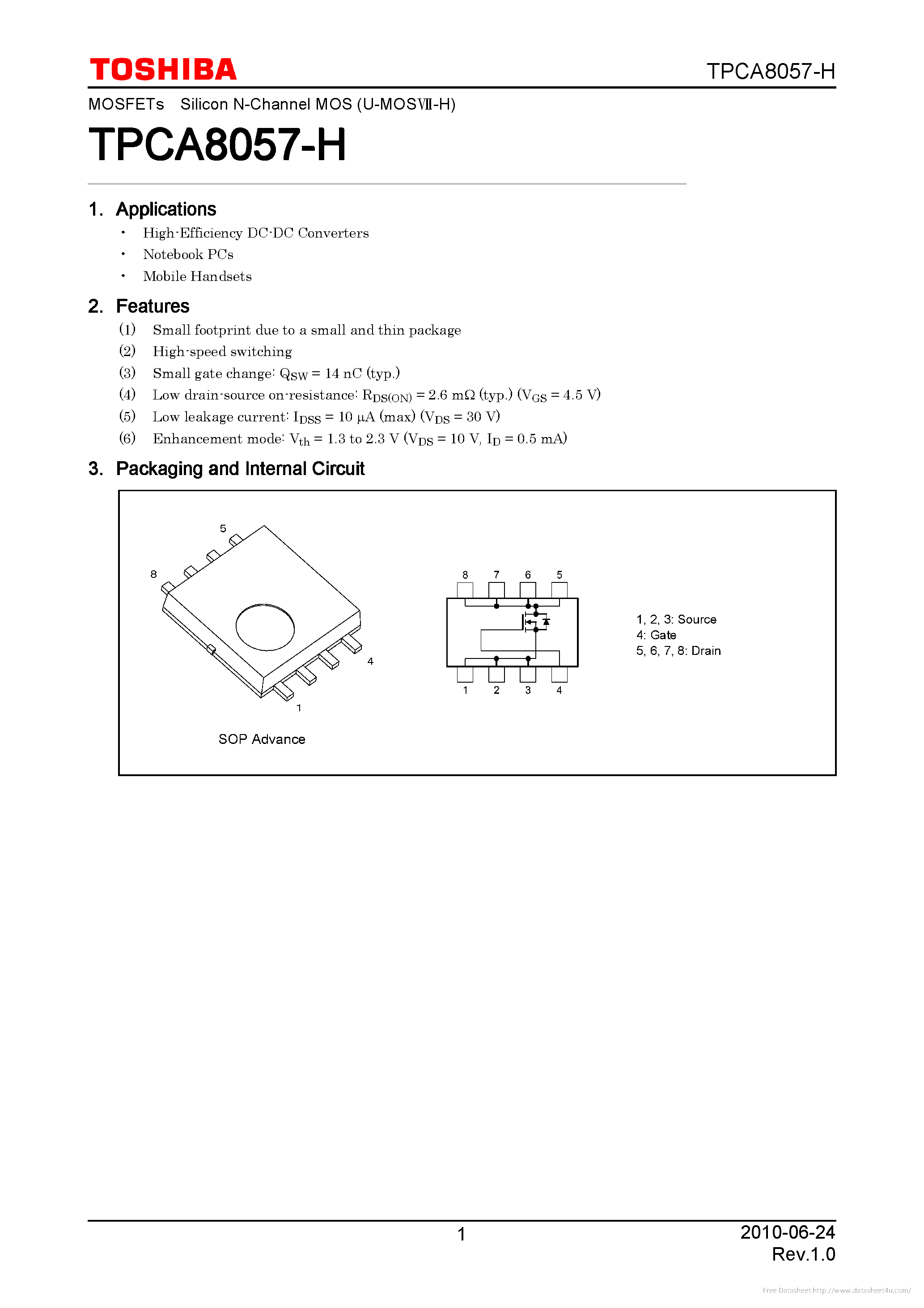 Datasheet TPCA8057-H - page 1