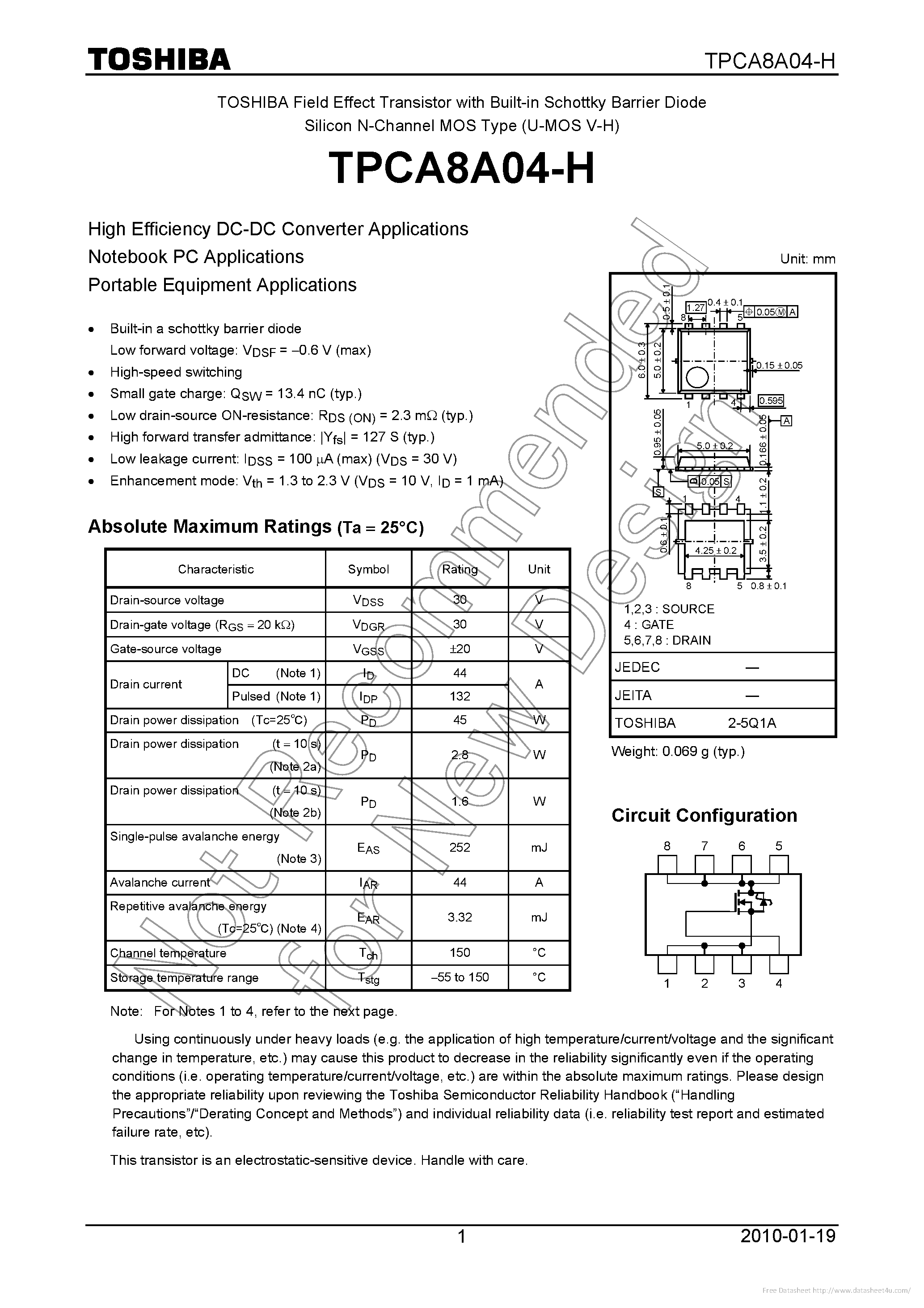 Datasheet TPCA8A04-H - page 1