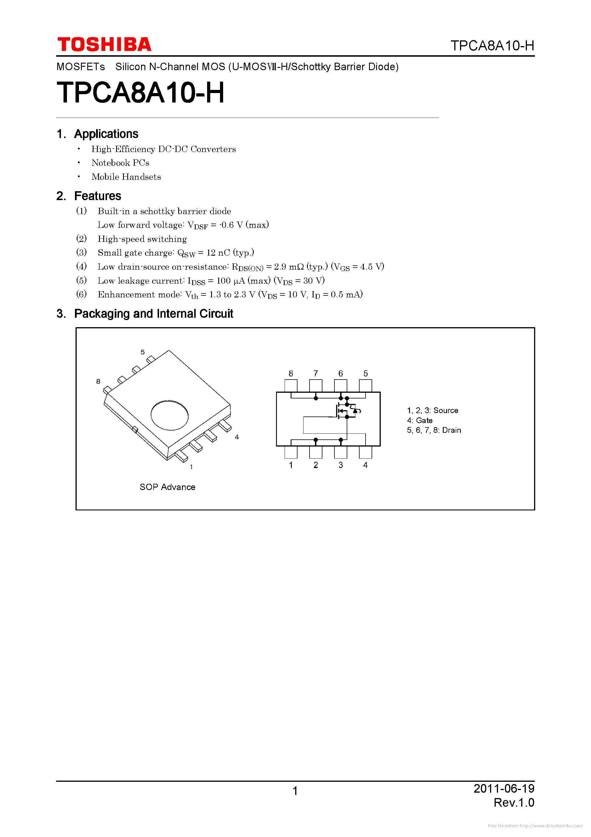 Datasheet TPCA8A10-H - page 1