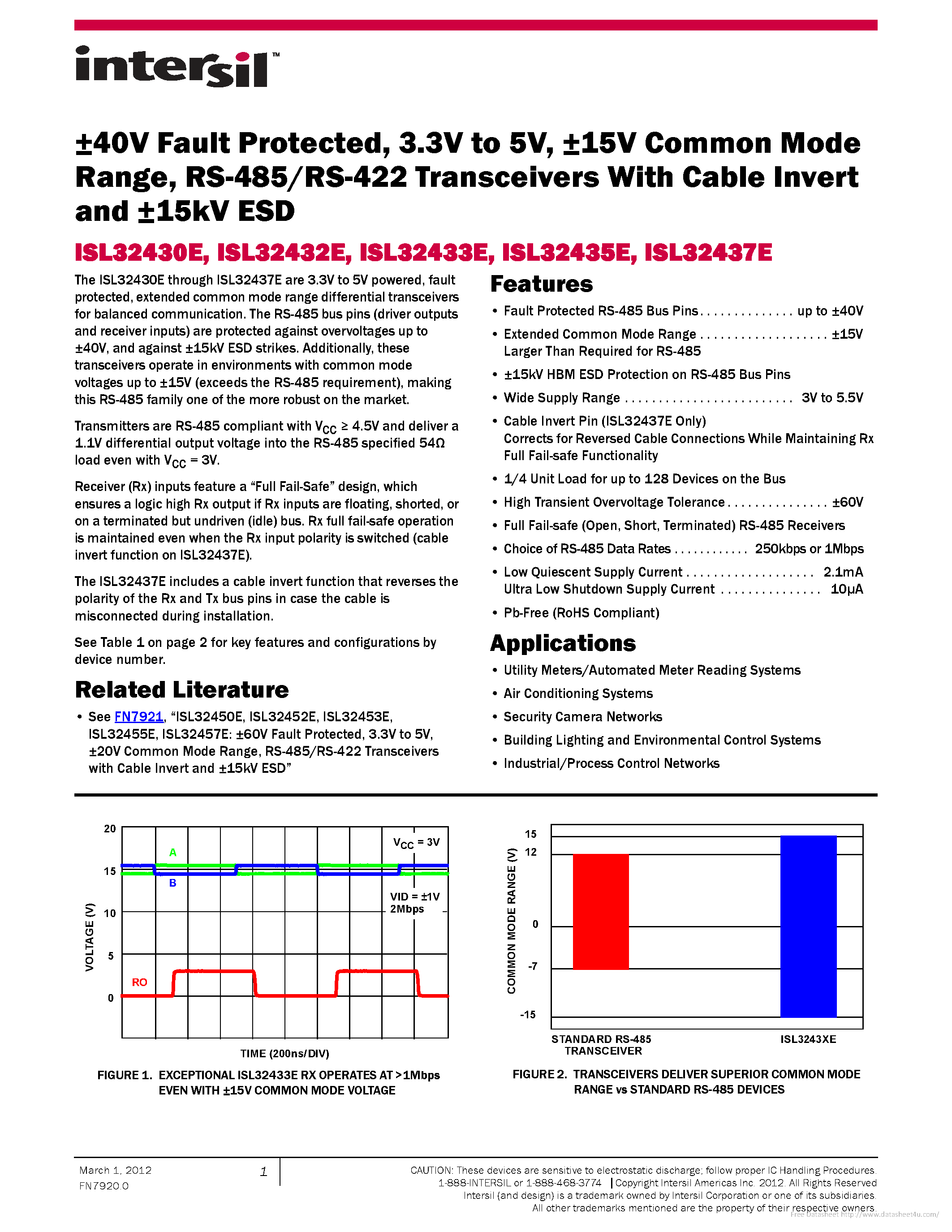 Datasheet ISL32430E page 1 Datasheet ISL32430E - page 1