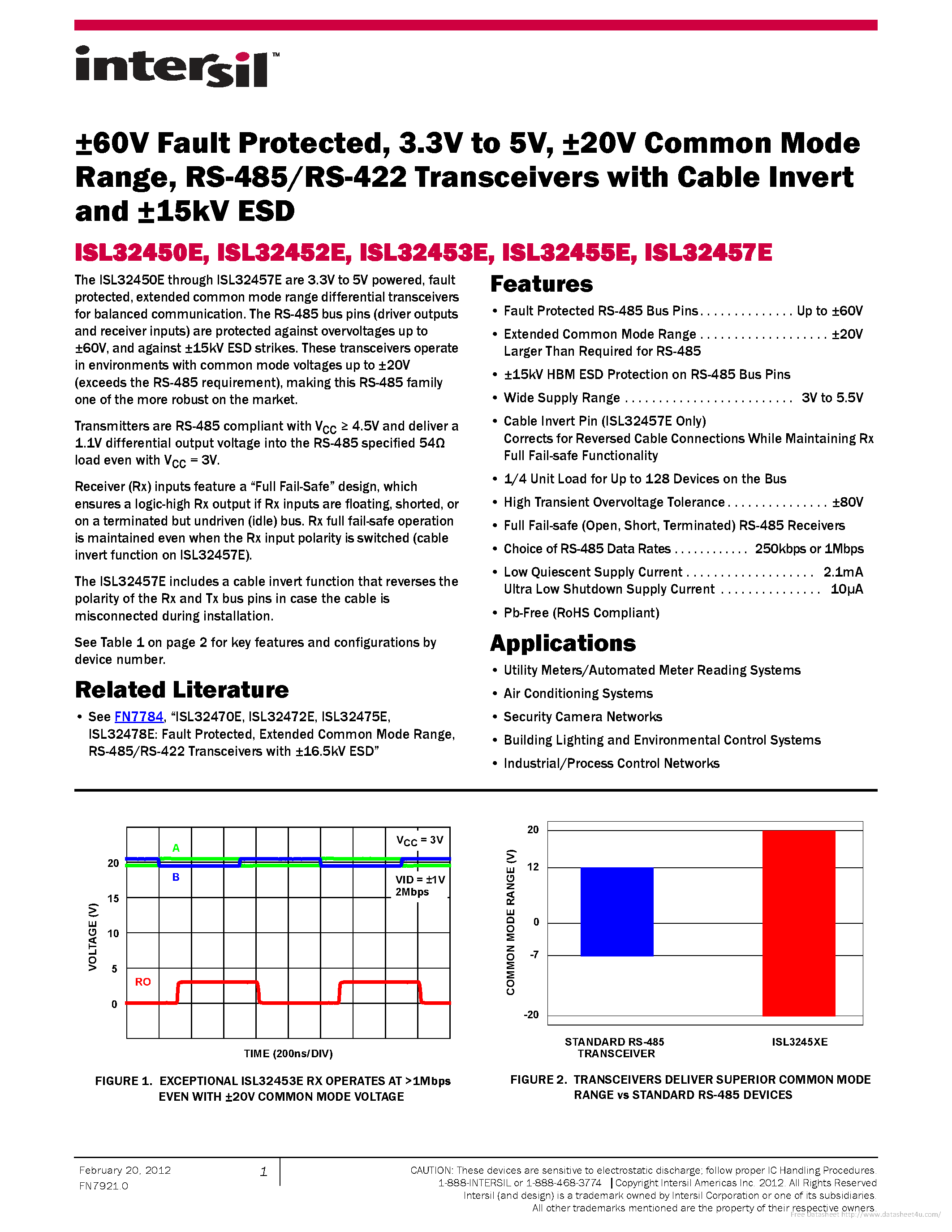 Datasheet ISL32450E page 1 Datasheet ISL32450E - page 1