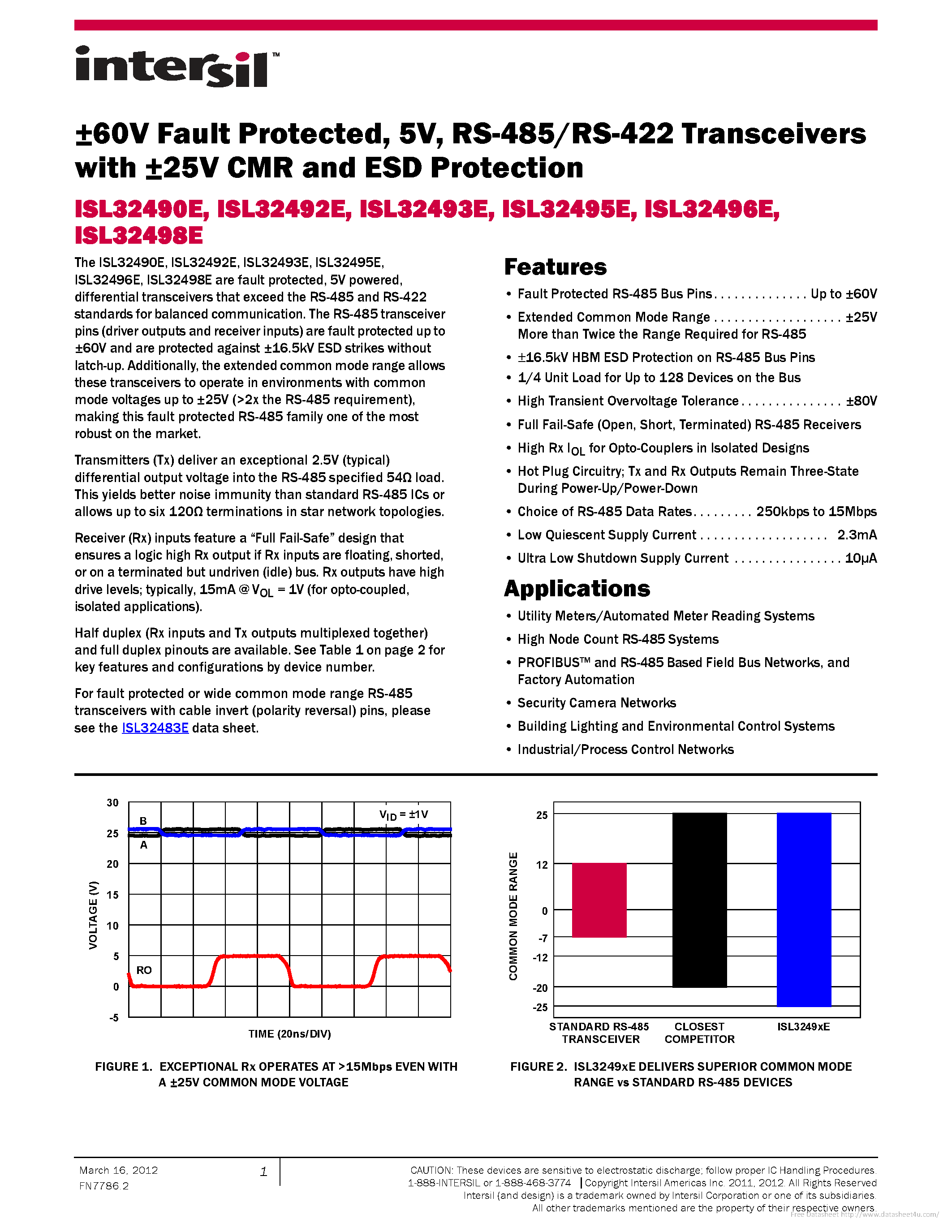 Datasheet ISL32490E page 1 Datasheet ISL32490E - page 1
