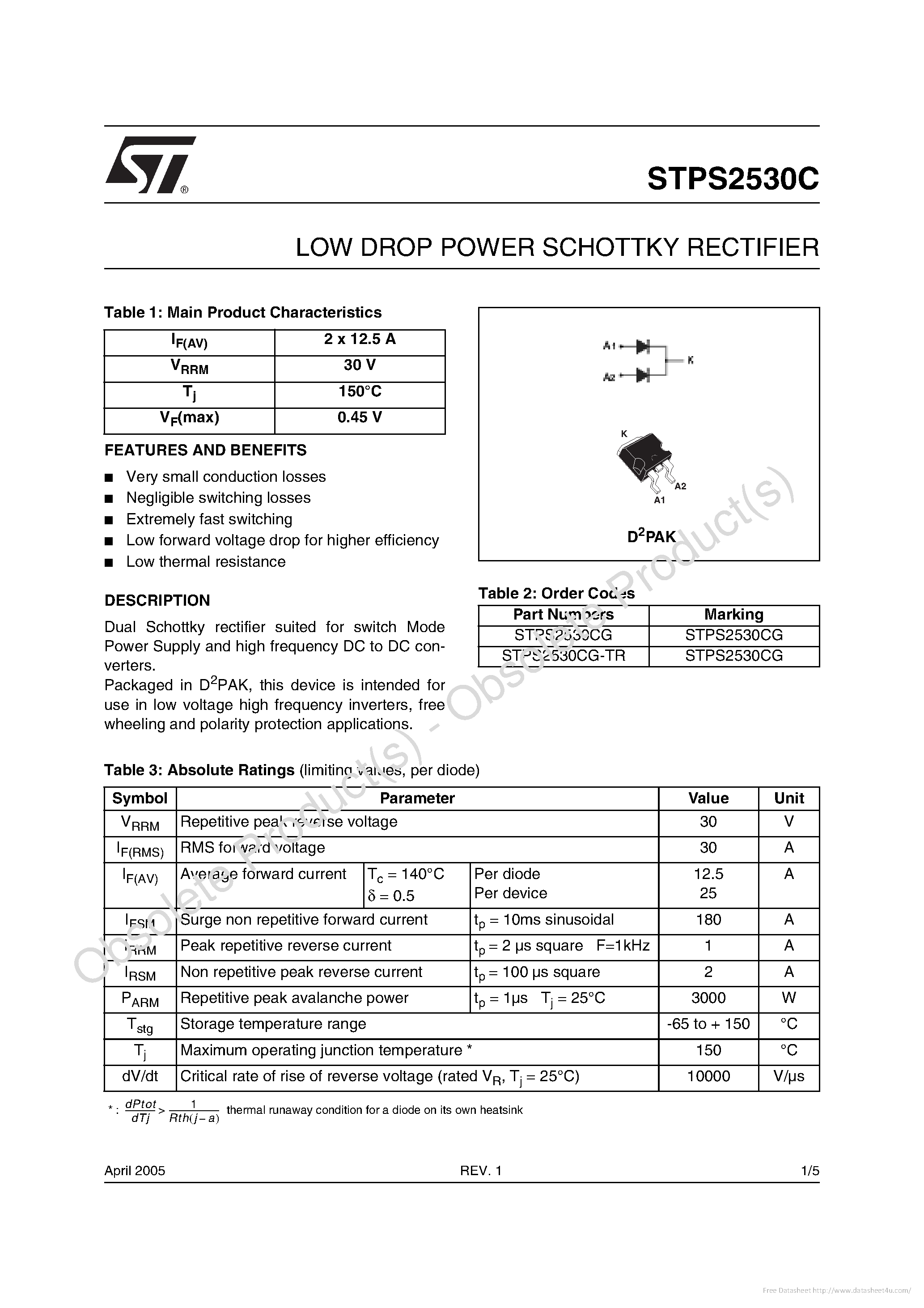 Datasheet STPS2530C - page 1