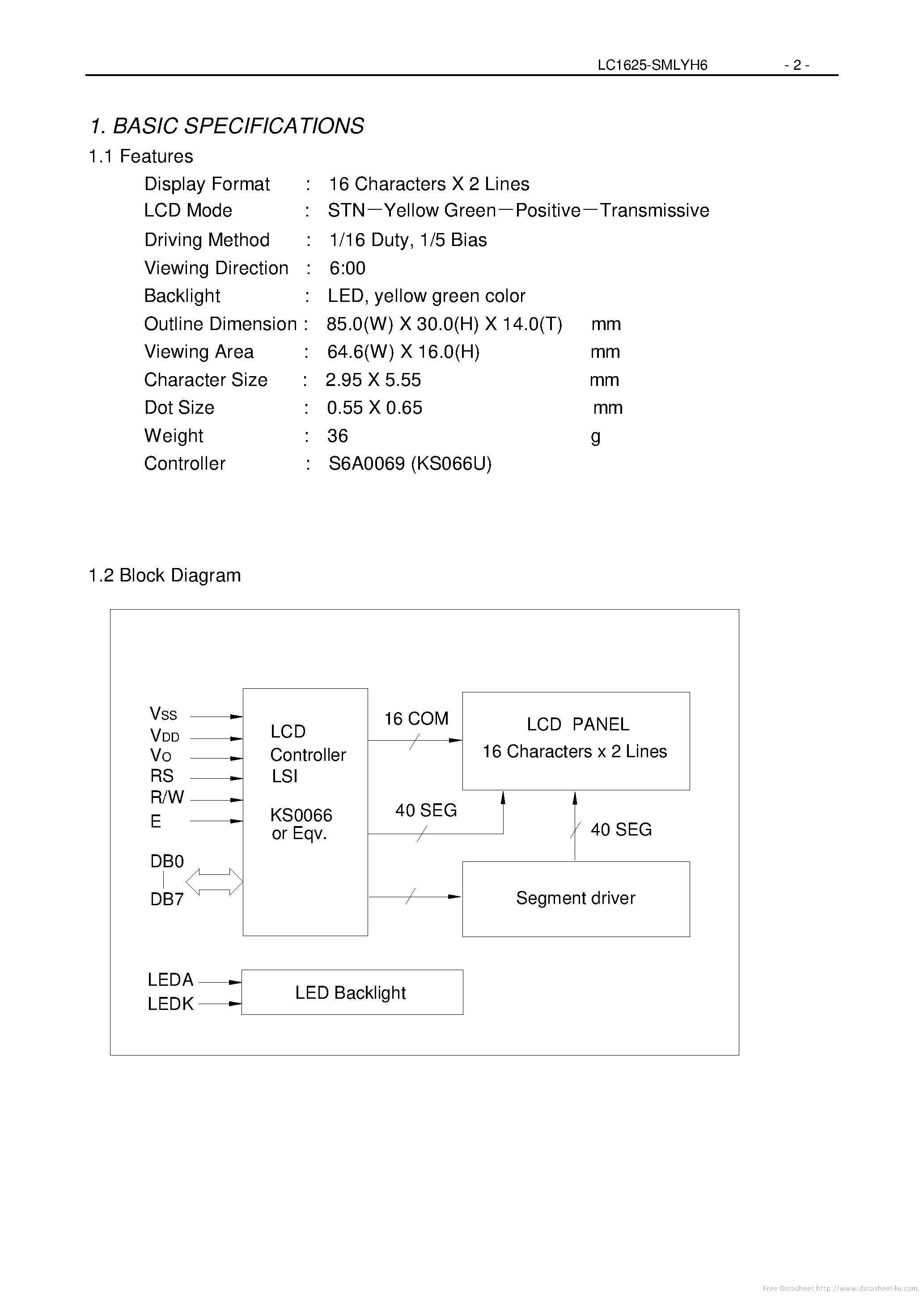 Даташит на микросхему LC1625-SMLYH6 страница 2 Даташит LC1625-SMLYH6 - страница 2