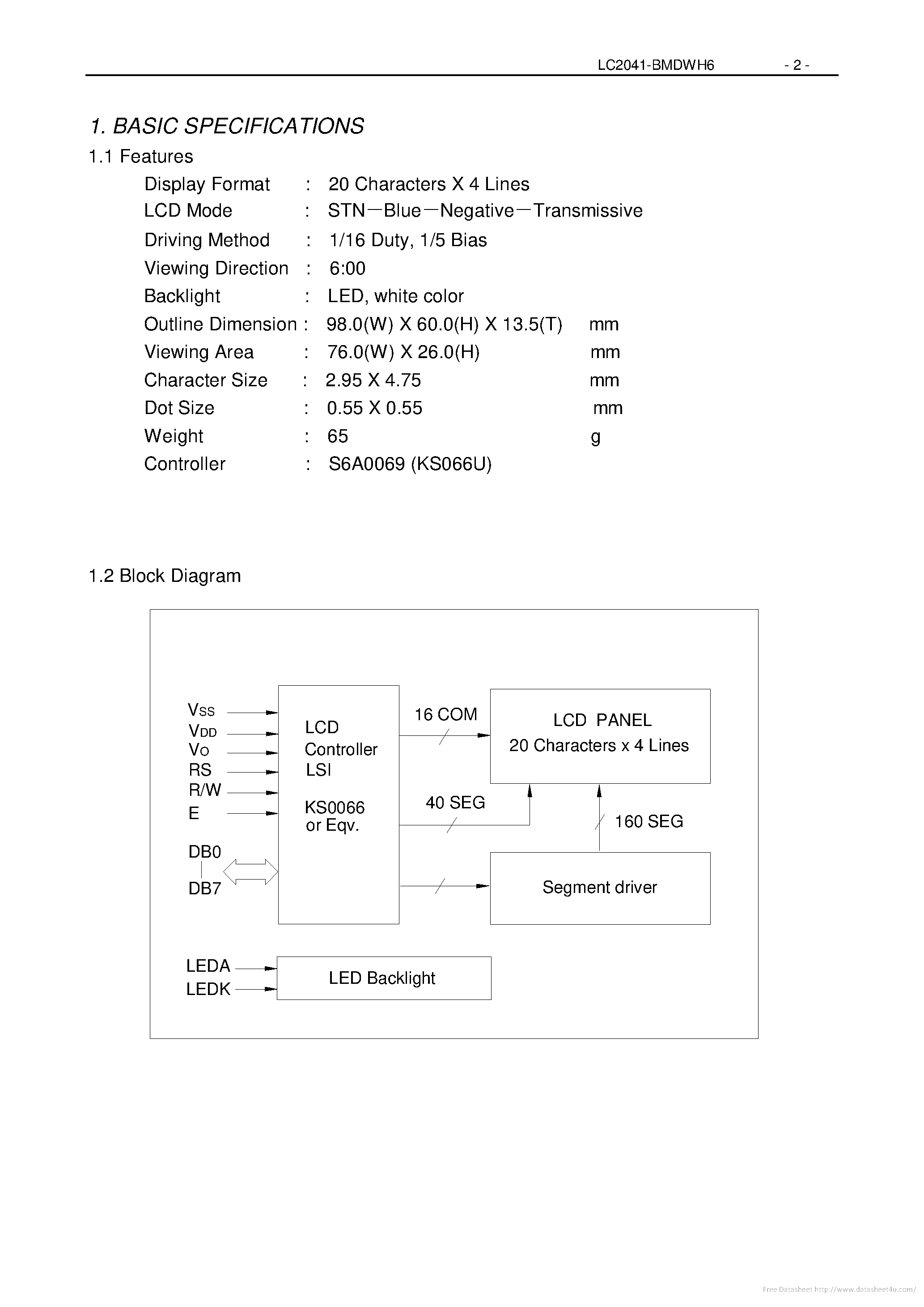 Даташит LC2041-BMDWH6 - страница 2