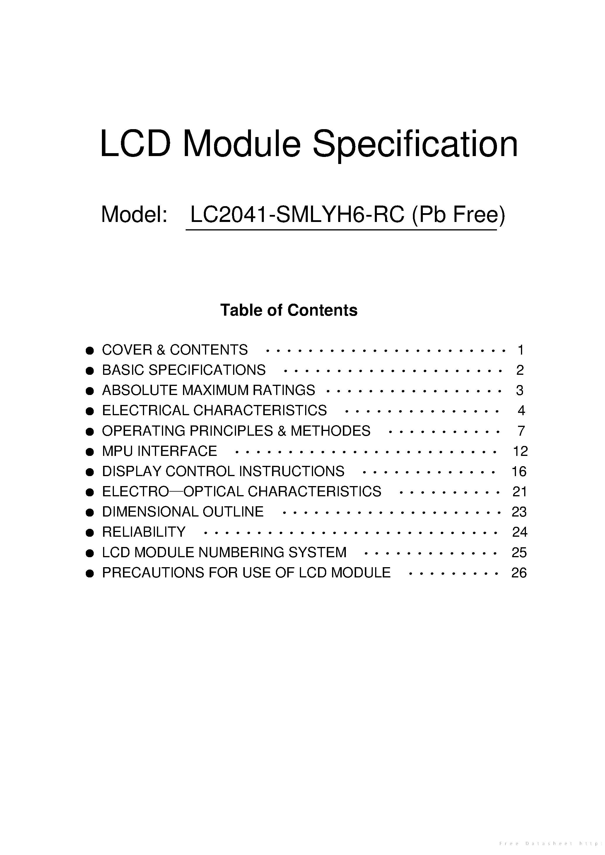 Даташит на микросхему LC2041-SMLYH6-RC страница 1 Даташит LC2041-SMLYH6-RC - страница 1