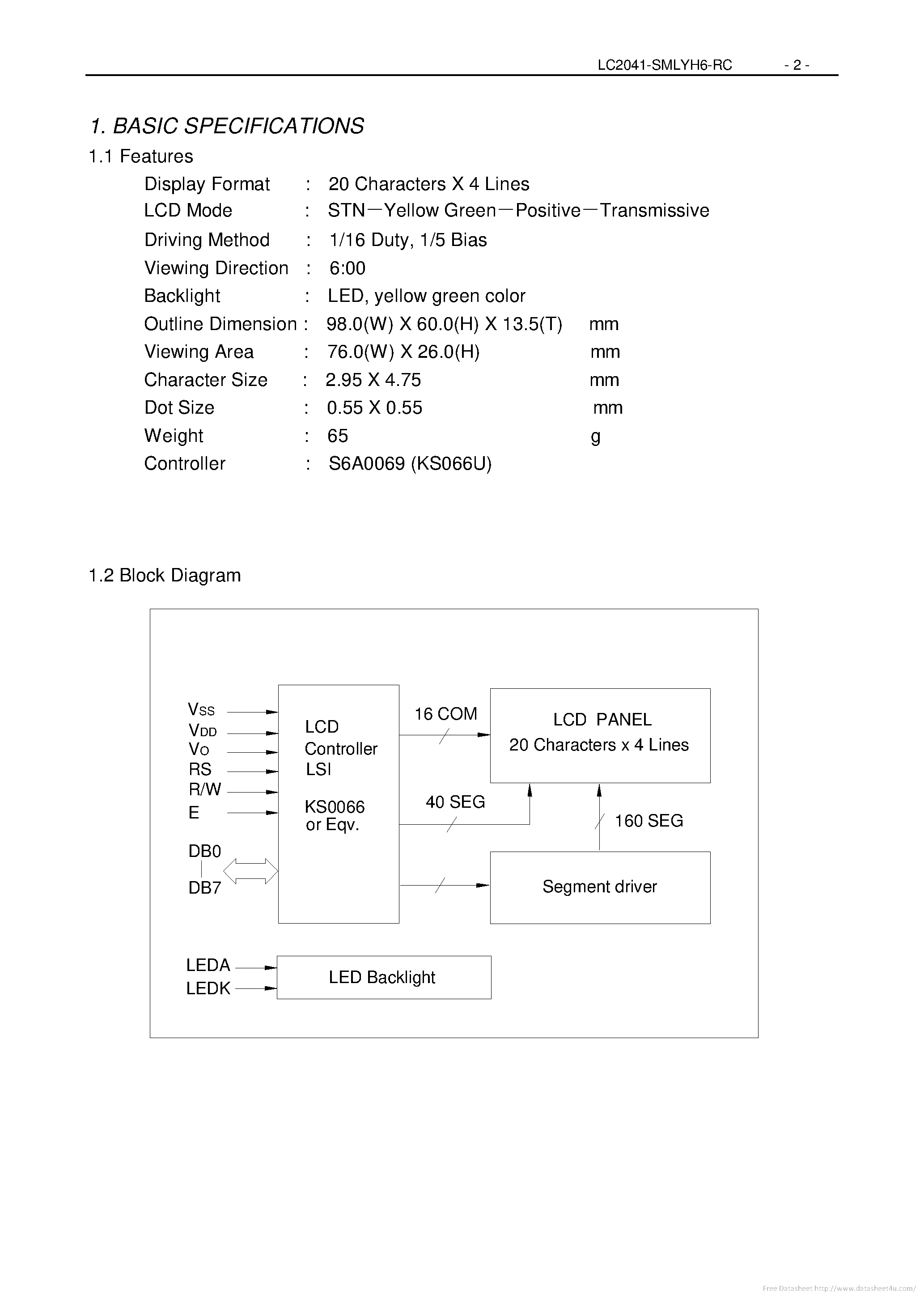 Даташит на микросхему LC2041-SMLYH6-RC страница 2 Даташит LC2041-SMLYH6-RC - страница 2