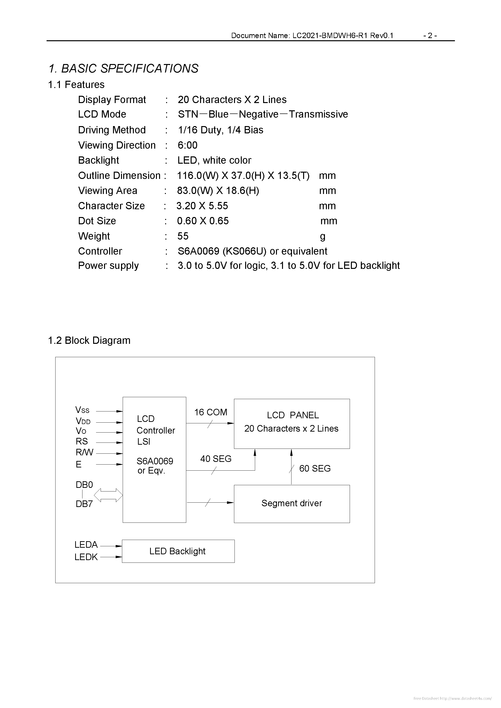 Даташит на микросхему LC2021-BMDWH6-R1 страница 2 Даташит LC2021-BMDWH6-R1 - страница 2