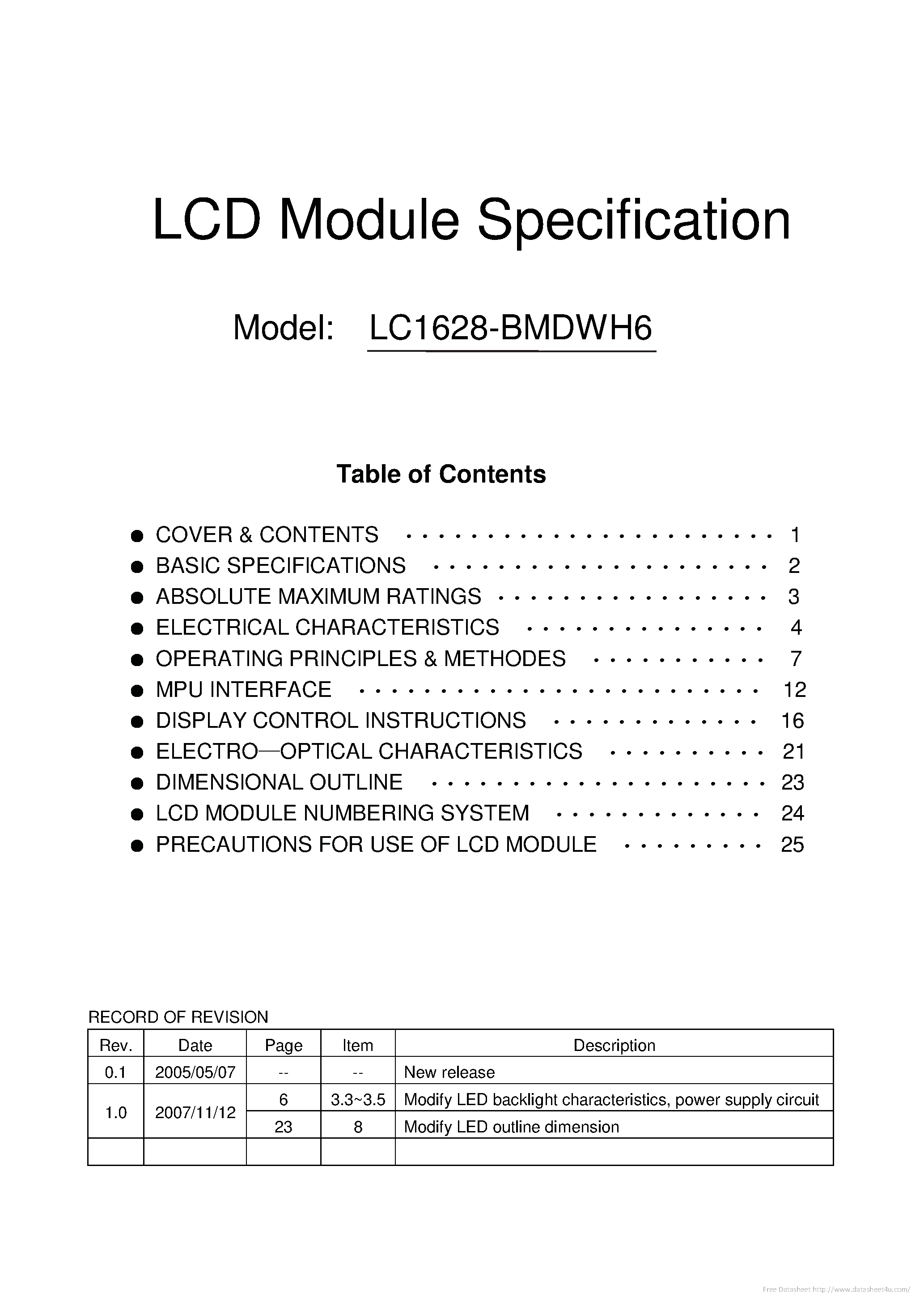 Даташит на микросхему LC1628-BMDWH6 страница 1 Даташит LC1628-BMDWH6 - страница 1