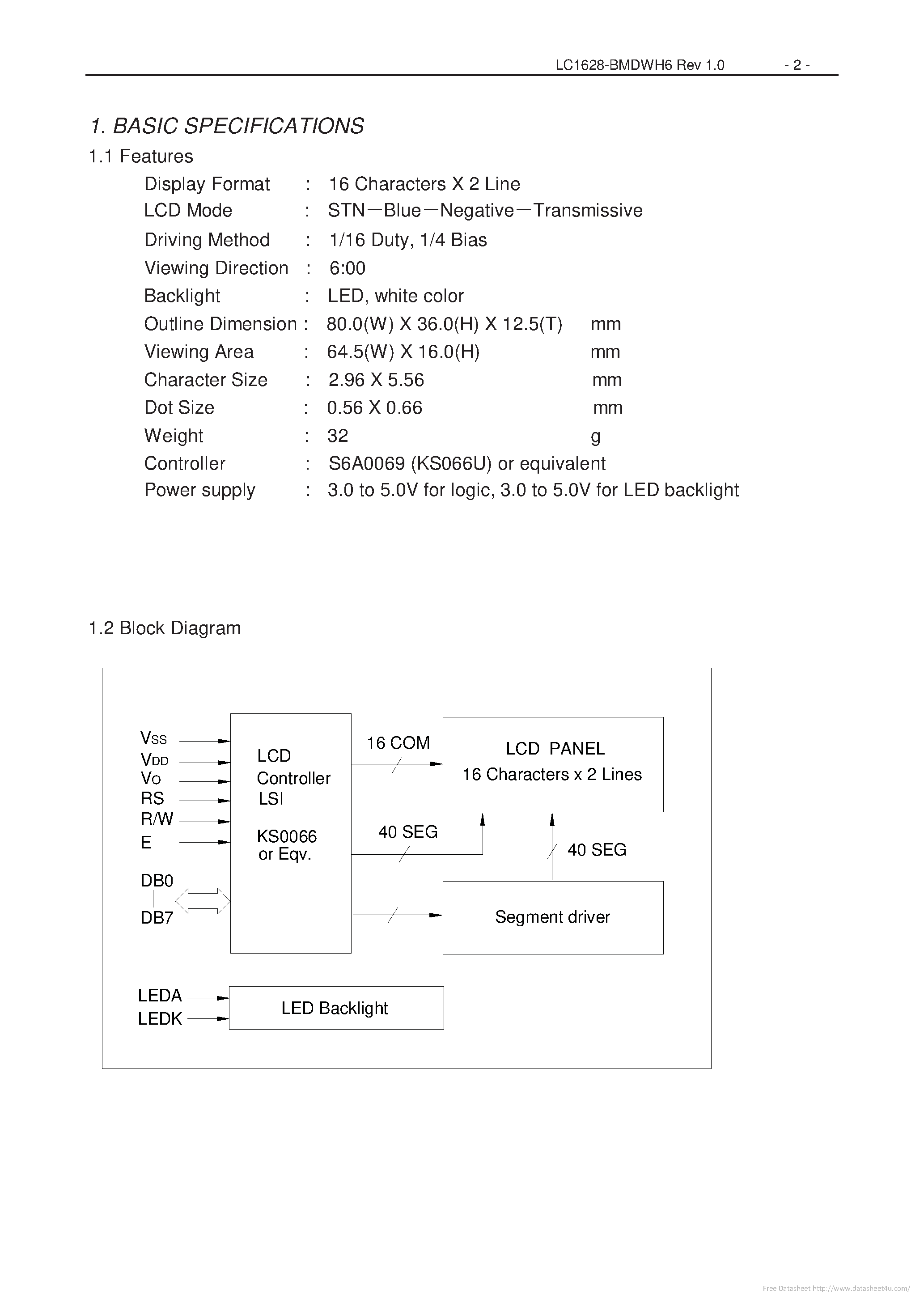 Datasheet LC1628-BMDWH6 - page 2