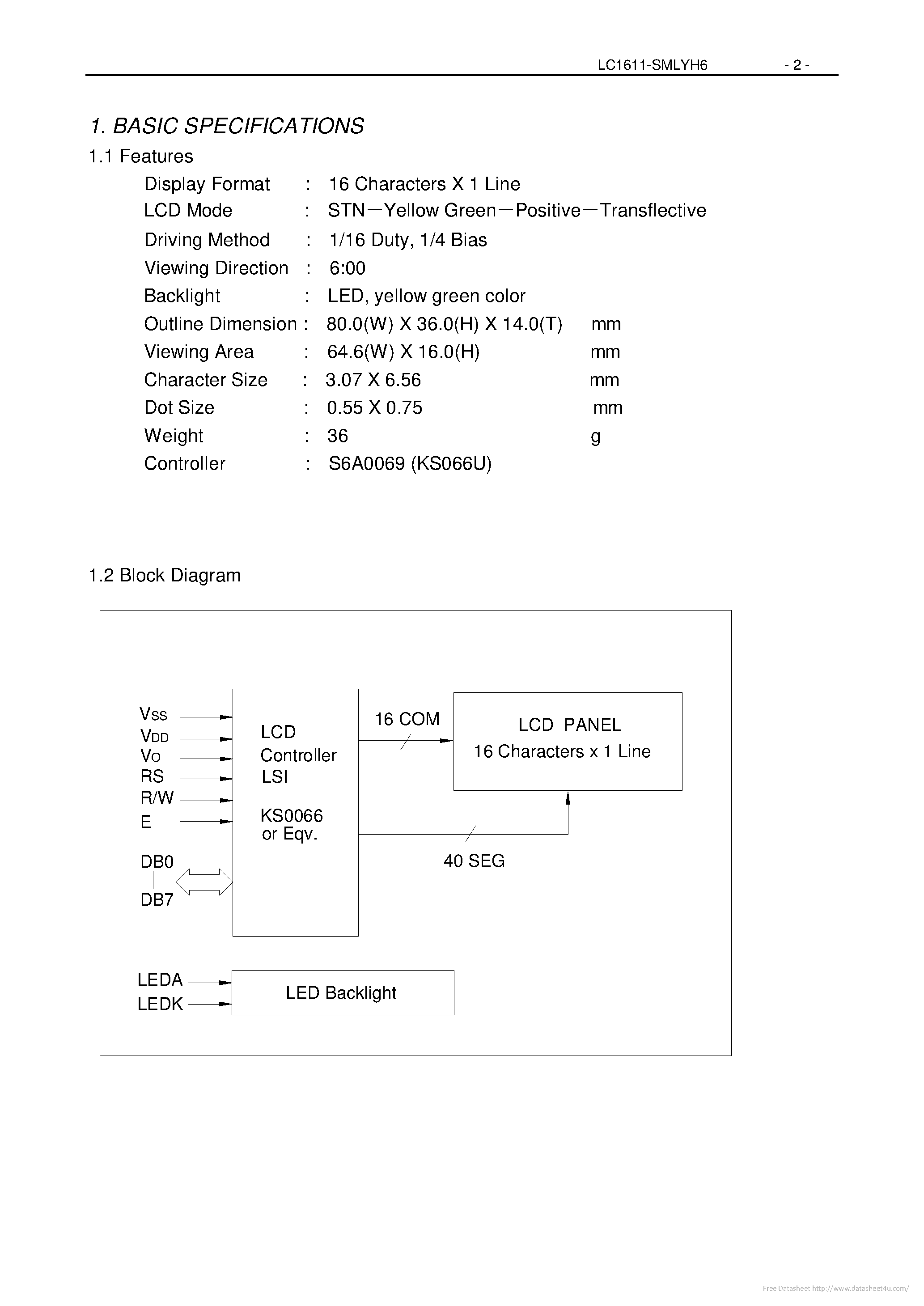 Даташит на микросхему LC1611-SMLYH6 страница 2 Даташит LC1611-SMLYH6 - страница 2