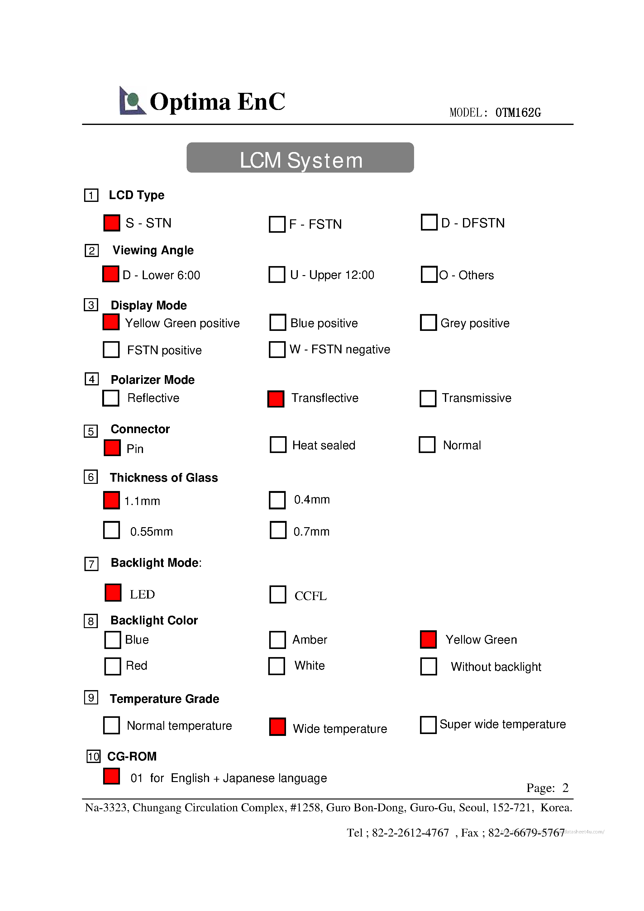 Datasheet OTM162G Y-YG-1 - page 2
