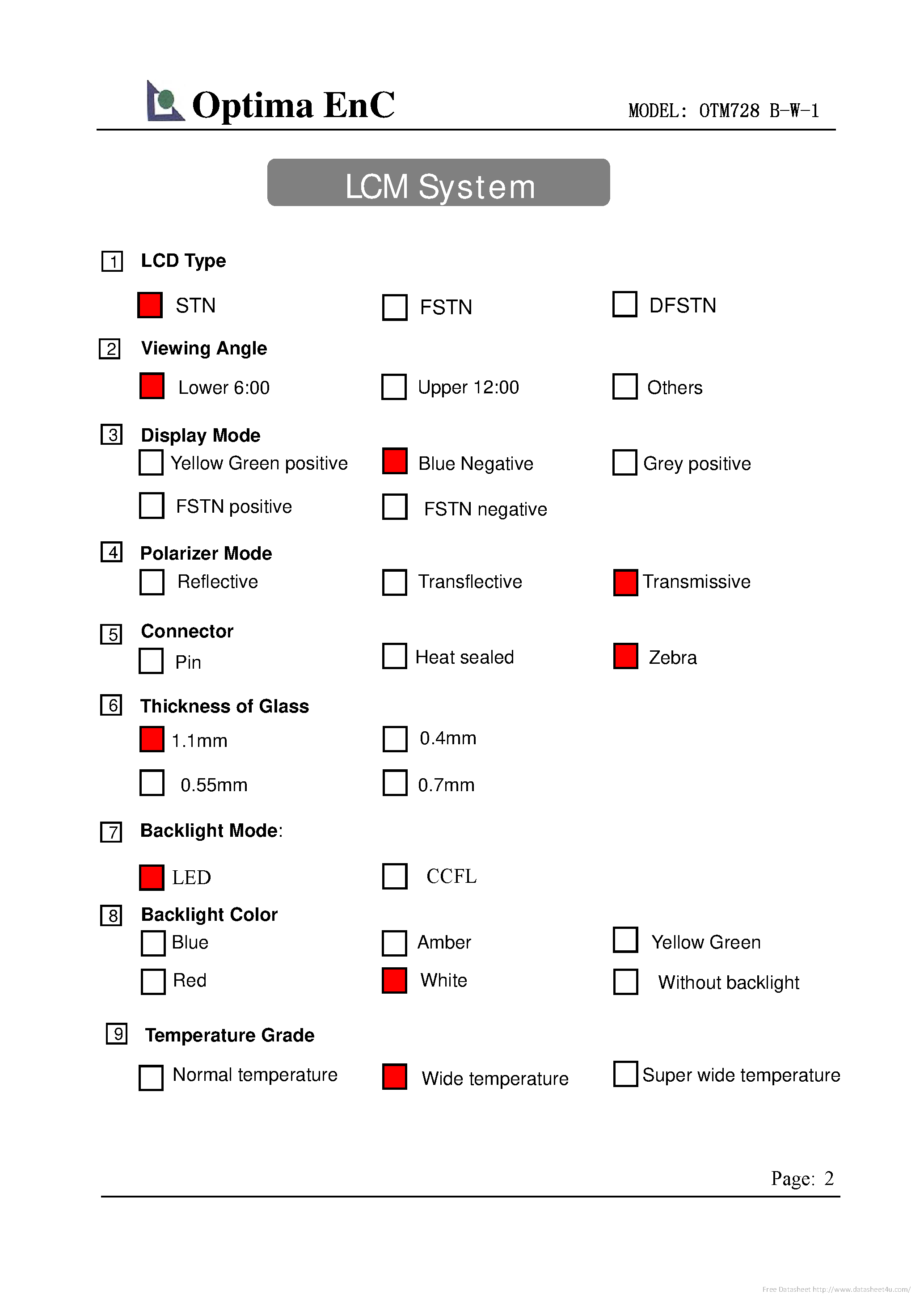 Datasheet OTM728 B-W-1 page 2 Datasheet OTM728 B-W-1 - page 2