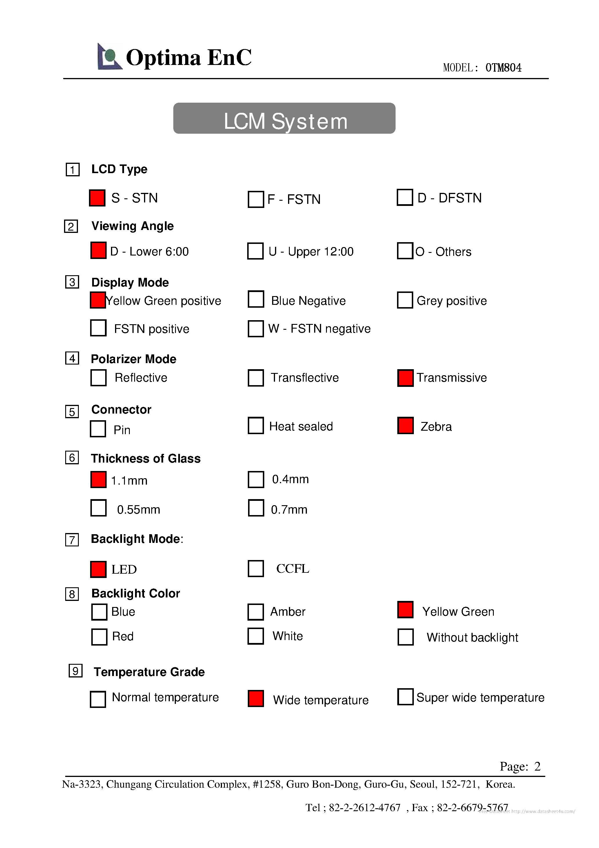 Datasheet OTM804 Y-YG-1 page 2 Datasheet OTM804 Y-YG-1 - page 2