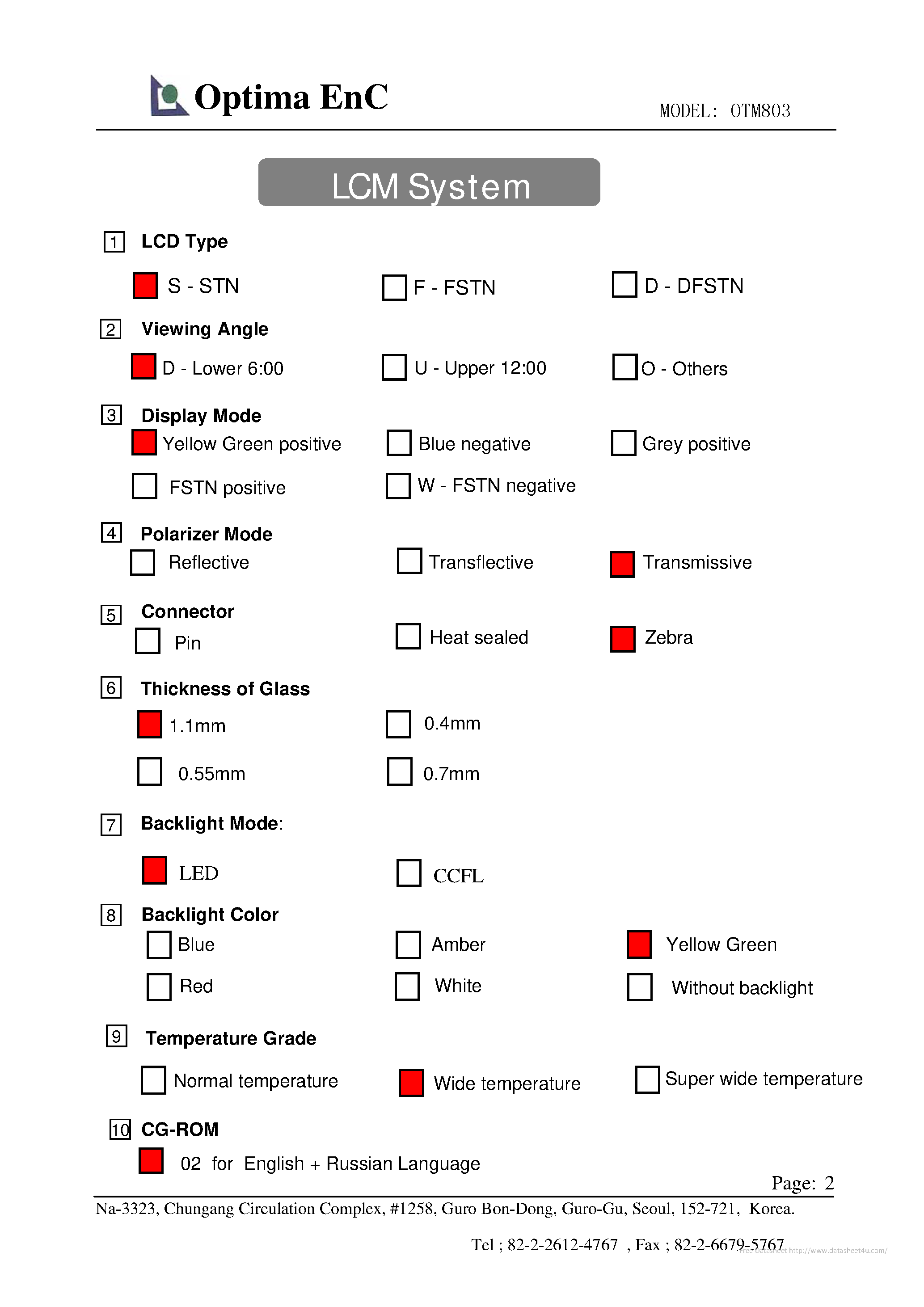 Datasheet OTM803 Y-YG-1 page 2 Datasheet OTM803 Y-YG-1 - page 2