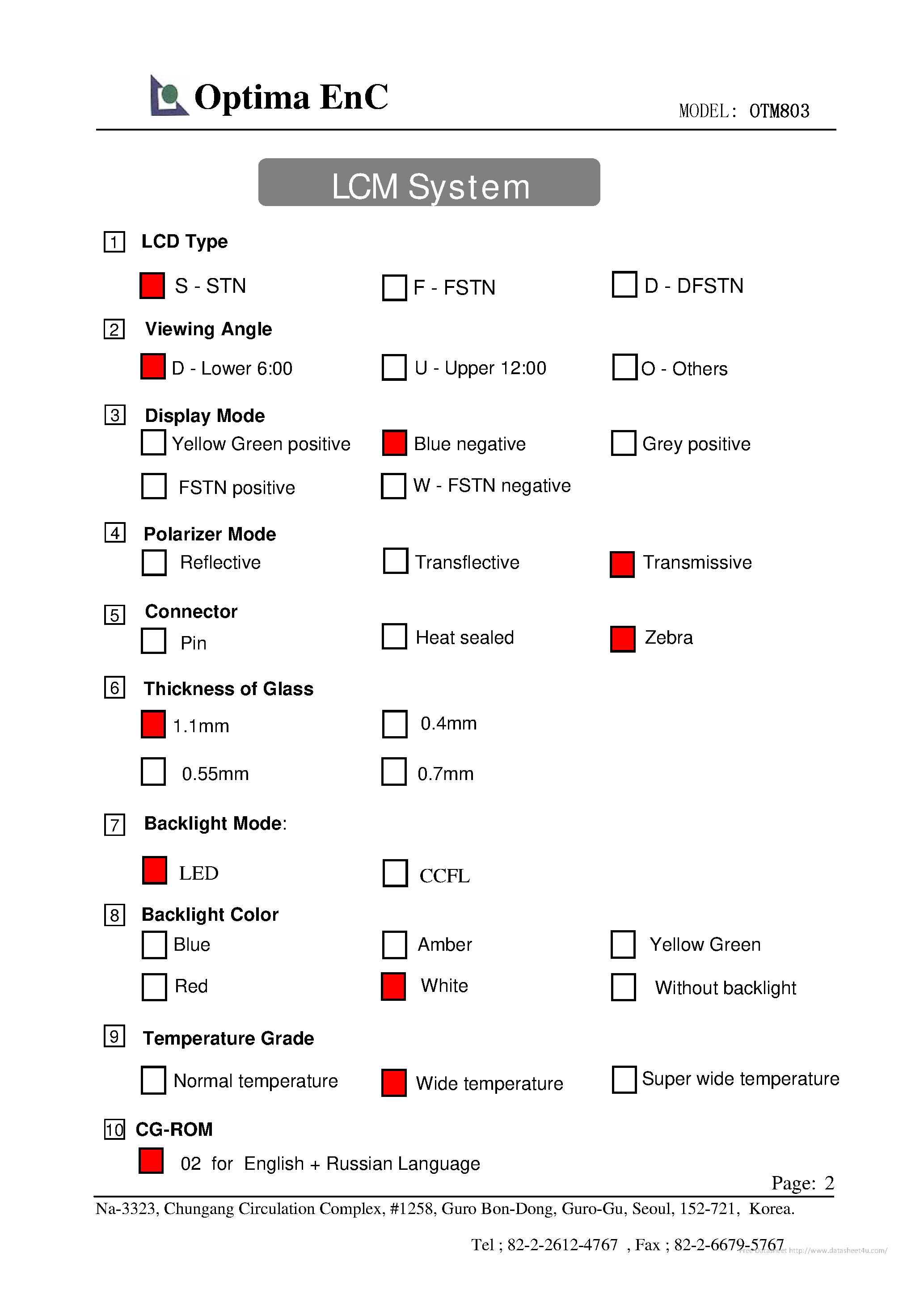 Datasheet OTM803 B-W-1 page 2 Datasheet OTM803 B-W-1 - page 2