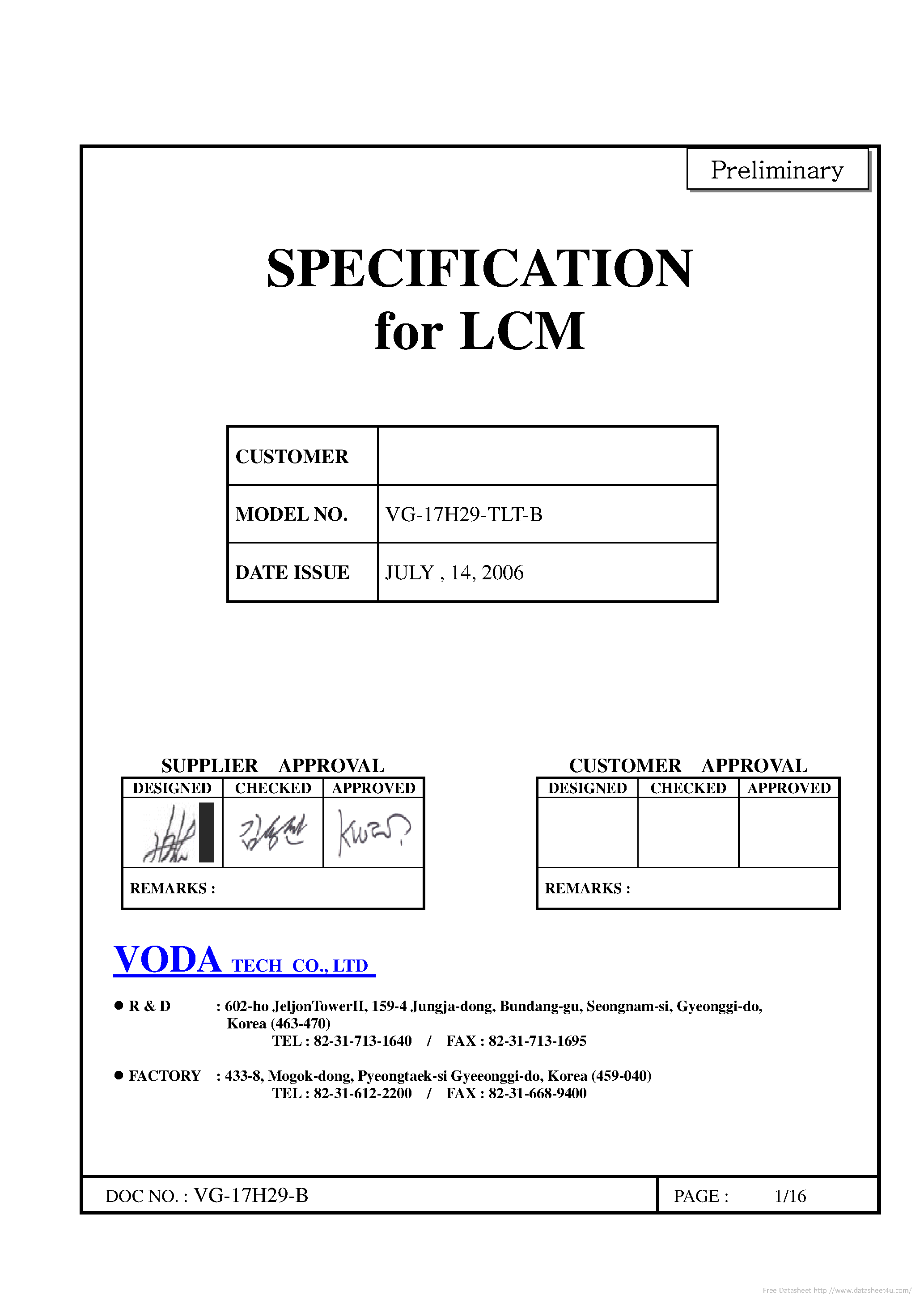 Datasheet VG-17H29-TLT-B page 1 Datasheet VG-17H29-TLT-B - page 1