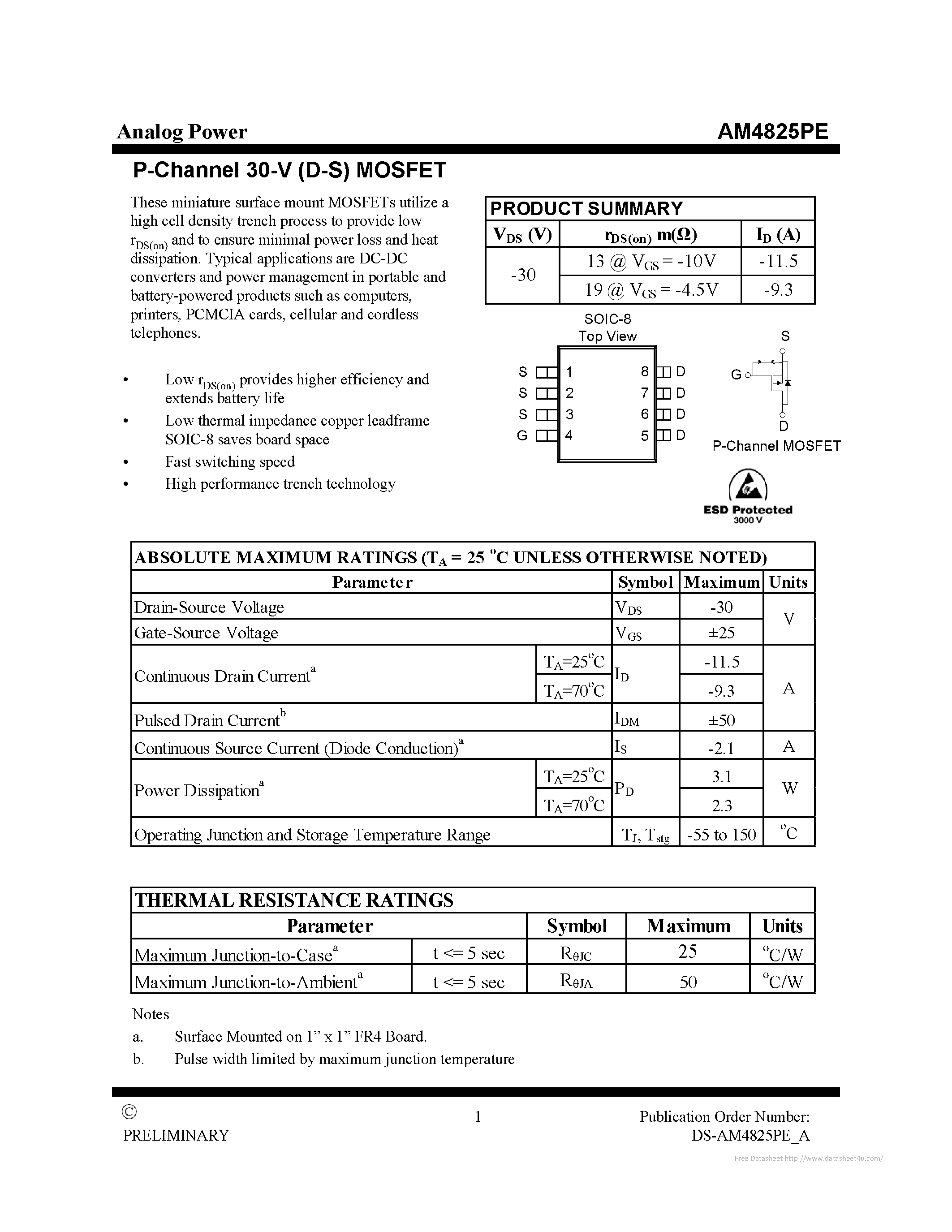 Даташит на микросхему AM4825PE страница 1 Даташит AM4825PE - страница 1