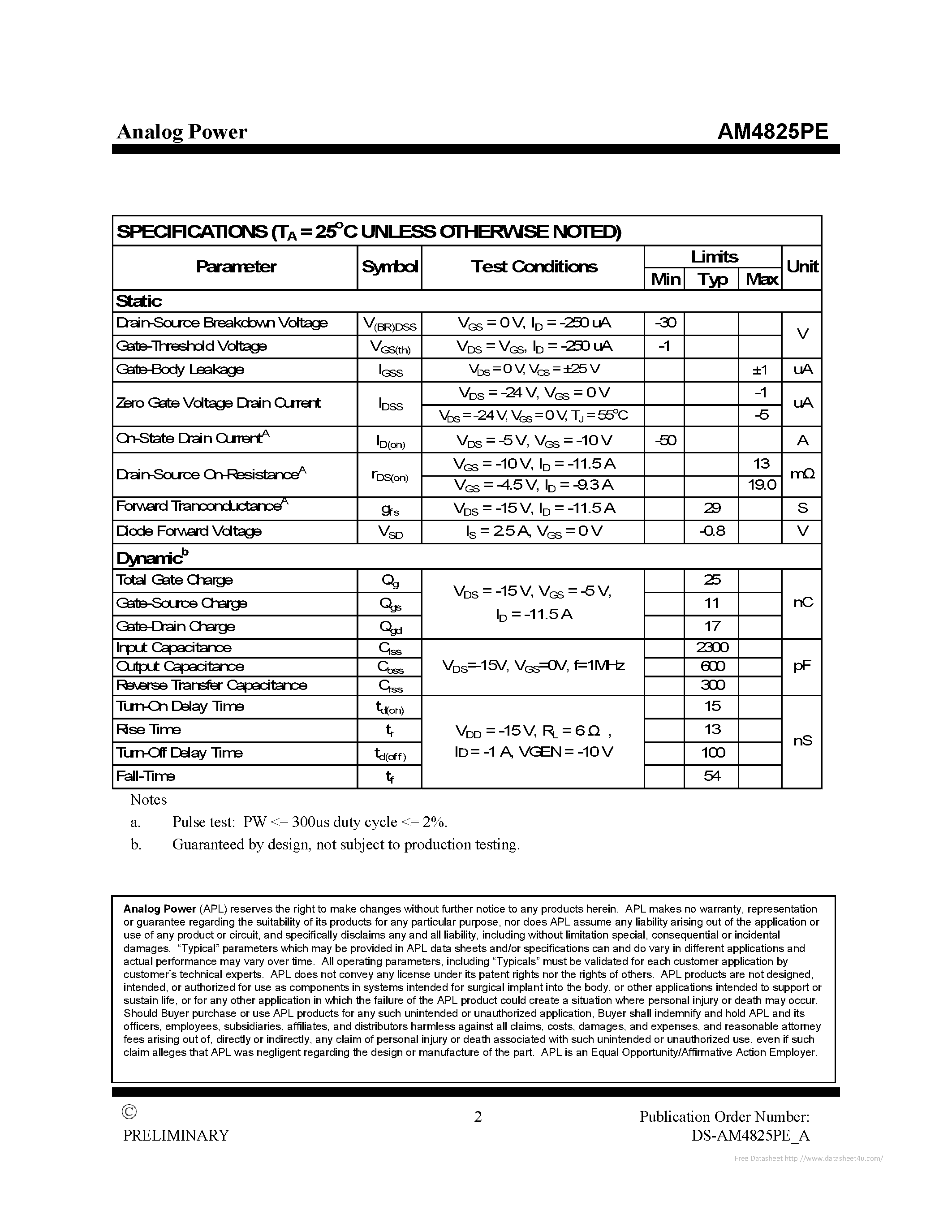 Даташит на микросхему AM4825PE страница 2 Даташит AM4825PE - страница 2