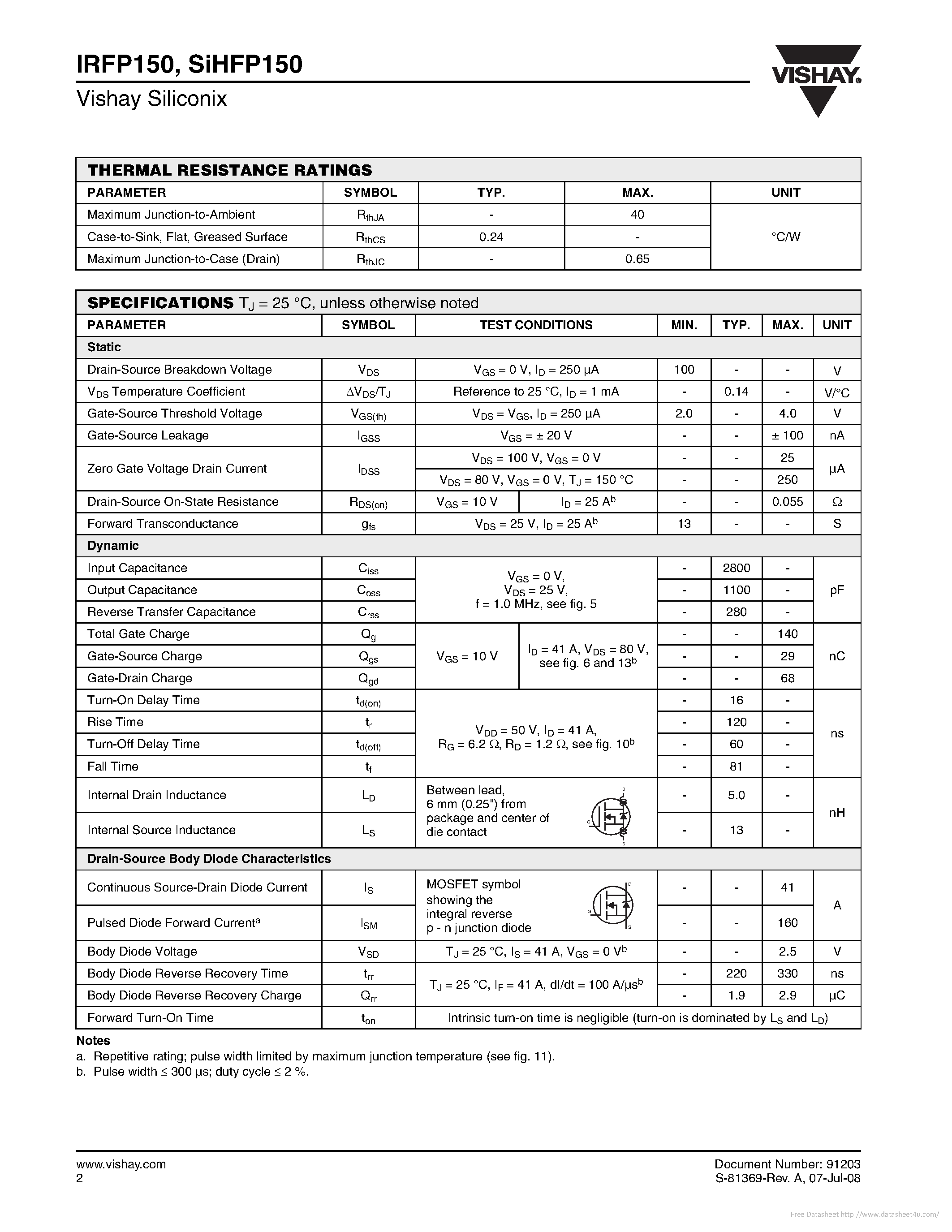 Datasheet IRFP150 page 2 Datasheet IRFP150 - page 2