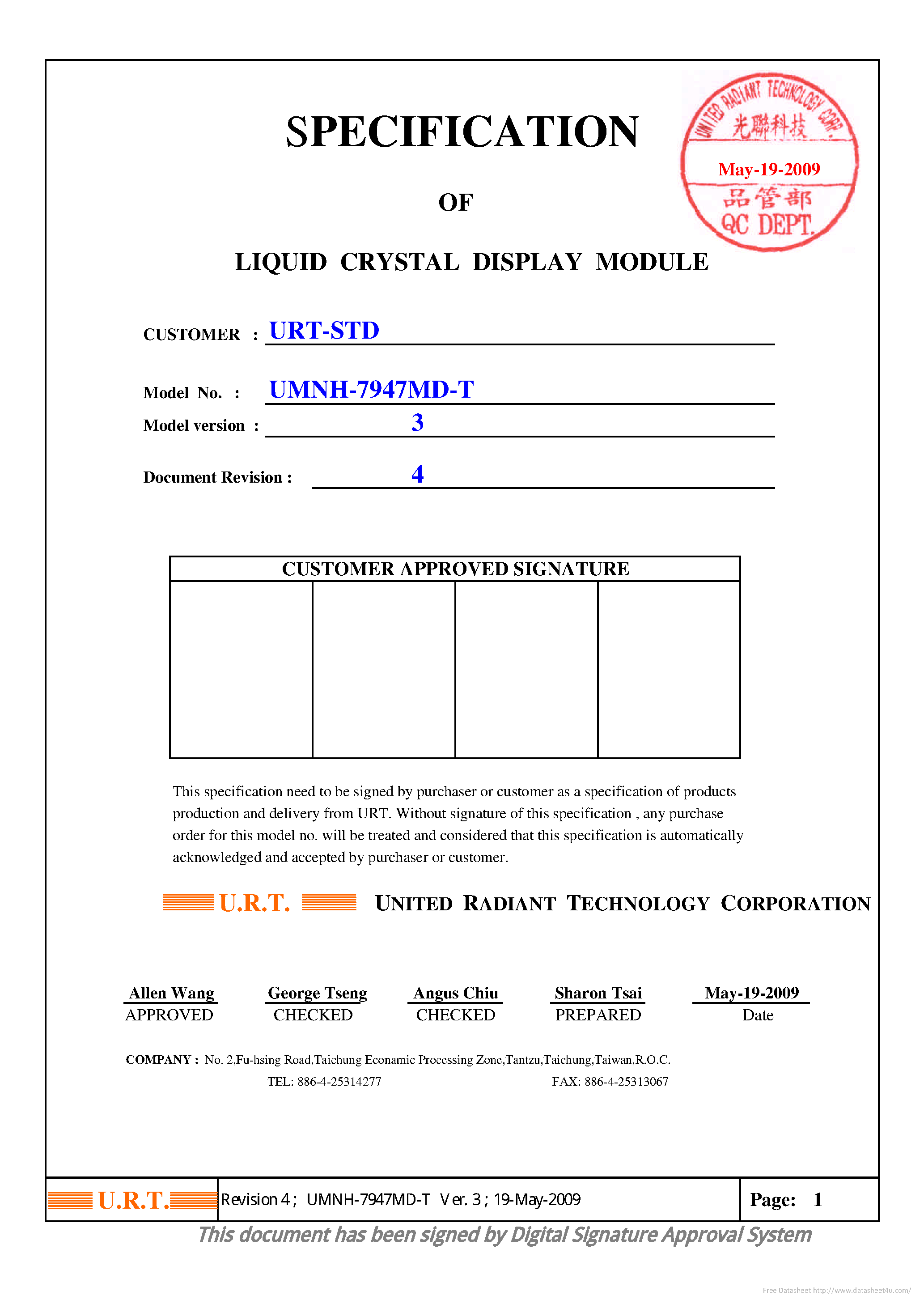 Datasheet UMNH-7947MD-T - page 1